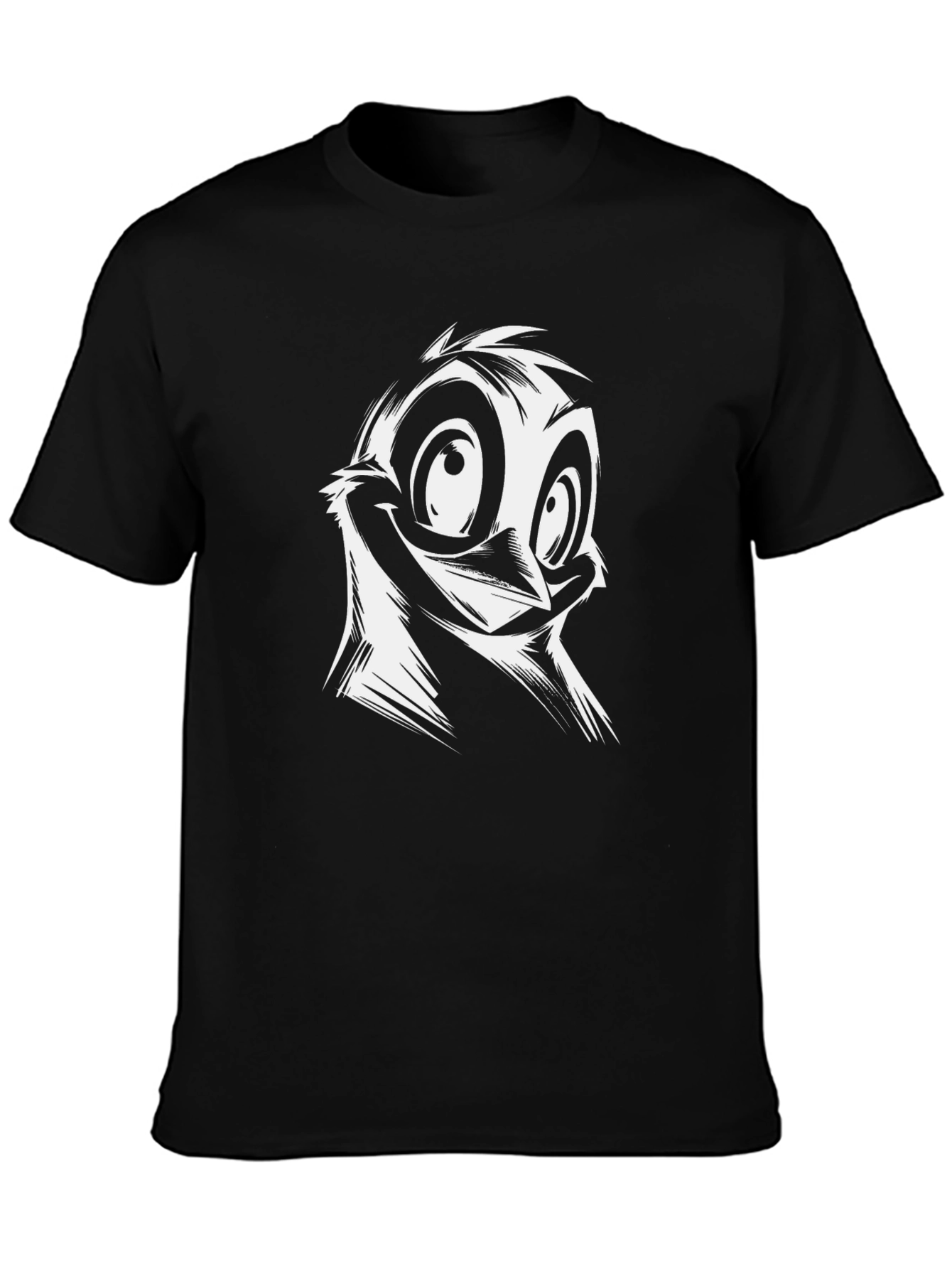 Cartoon Bird Graphic Black T-Shirt