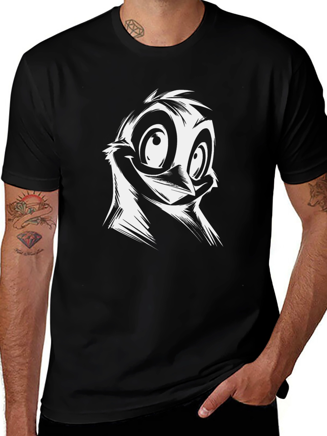 Cartoon Bird Graphic Black T-Shirt