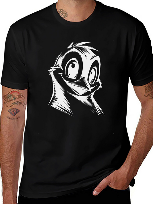 Cartoon Bird Graphic Black T-Shirt