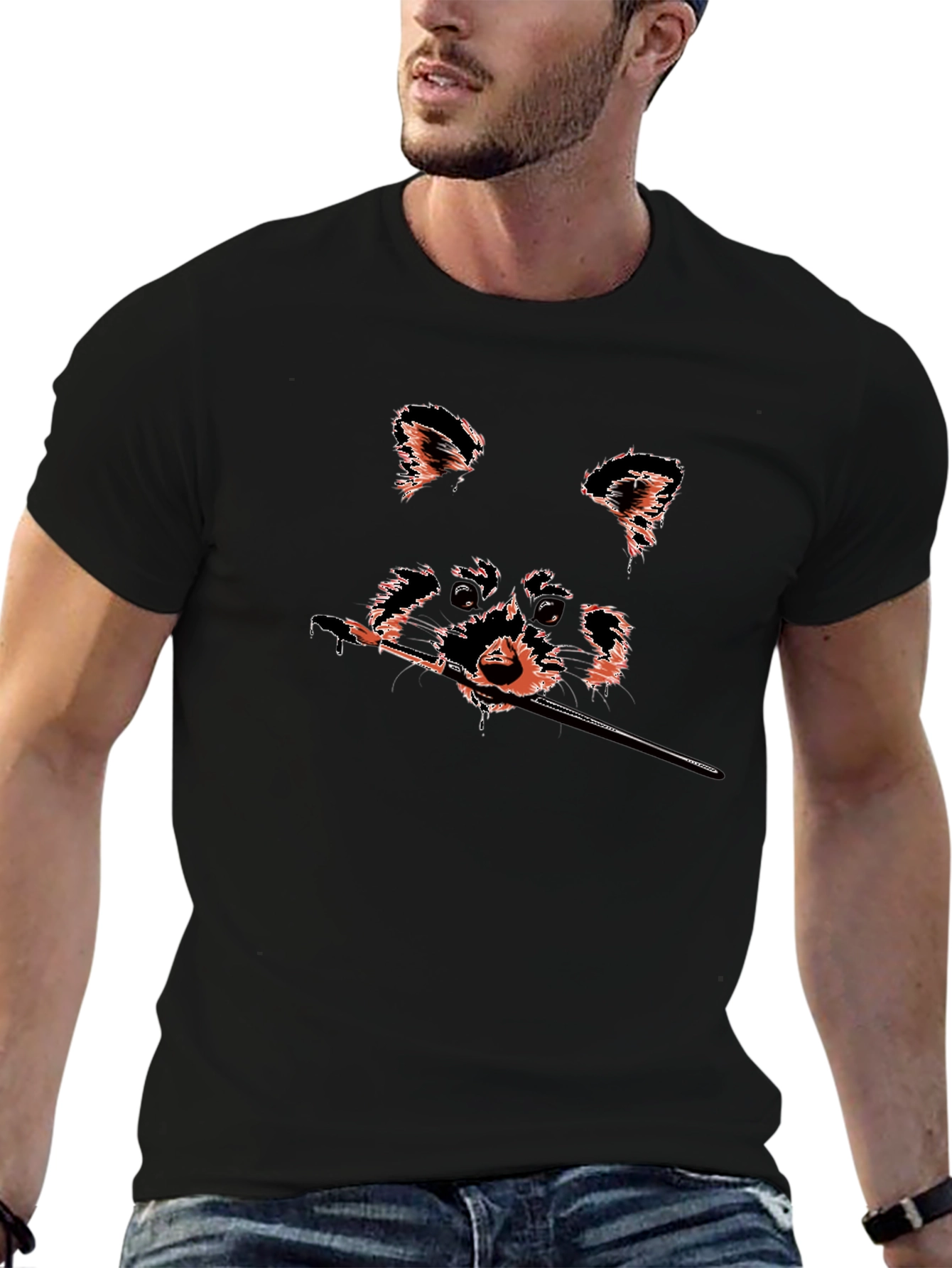 Raccoon Artist Graphic Tee - Black Cotton T-Shirt