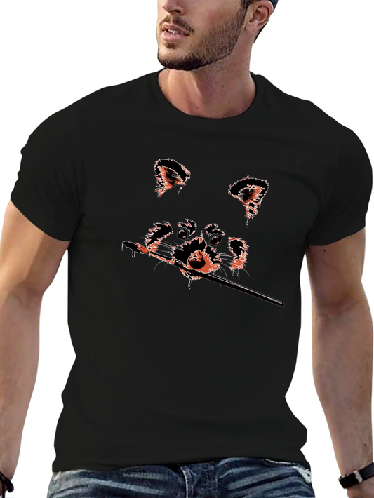 Raccoon Artist Graphic Tee - Black Cotton T-Shirt