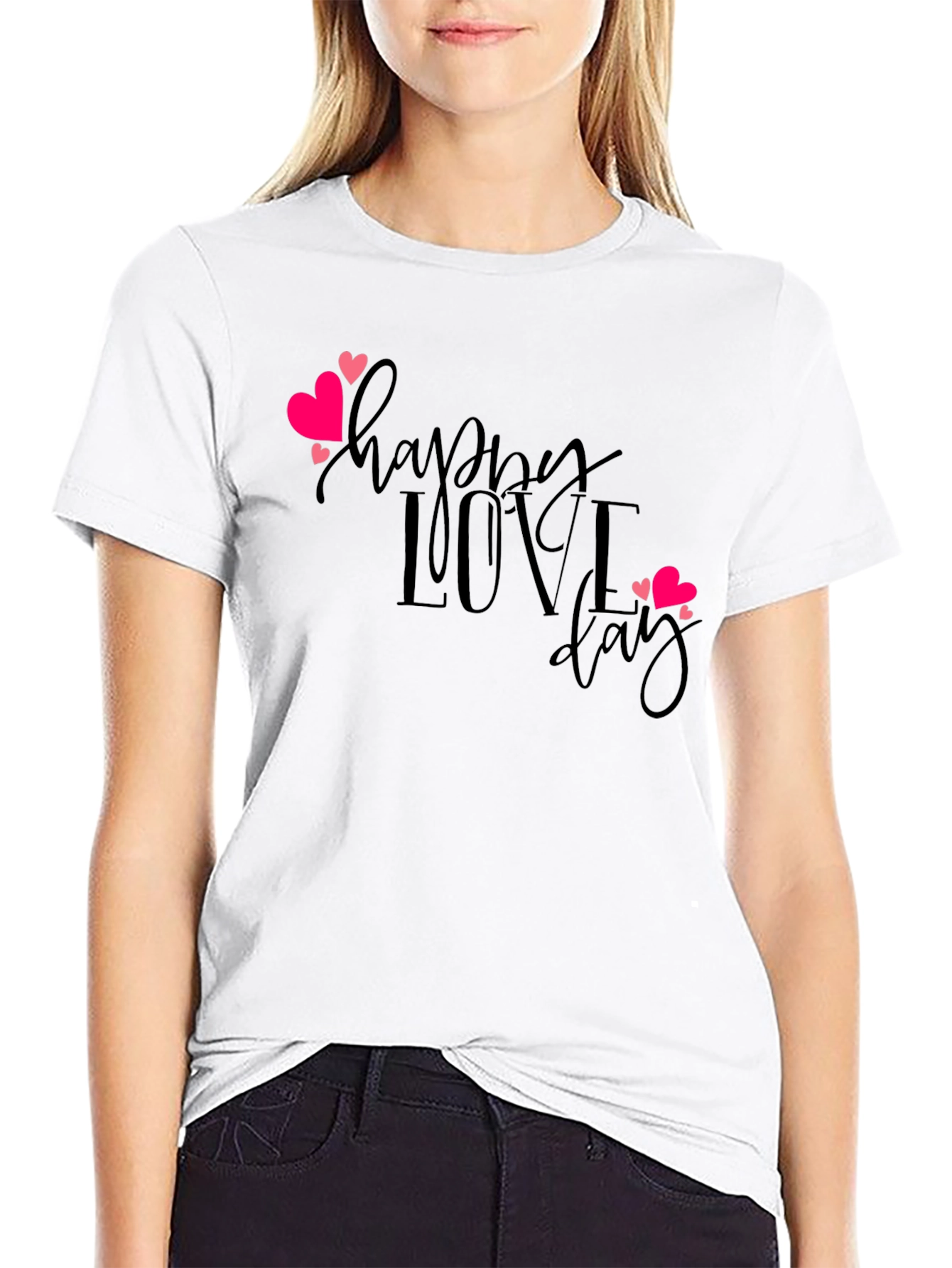 Happy Love Day Graphic Tee - Black
