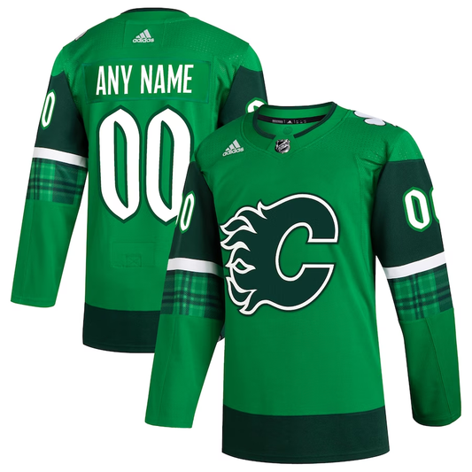 Men's Calgary Flames Kelly Green St. Patrick's Day Authentic Custom Jerseys