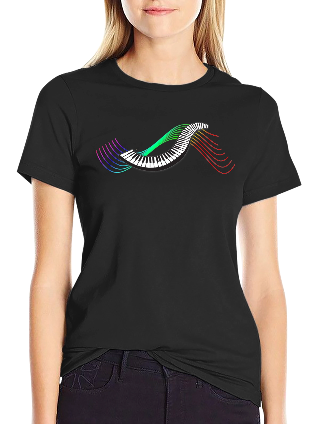 Musical Wave Graphic T-Shirt - Black
