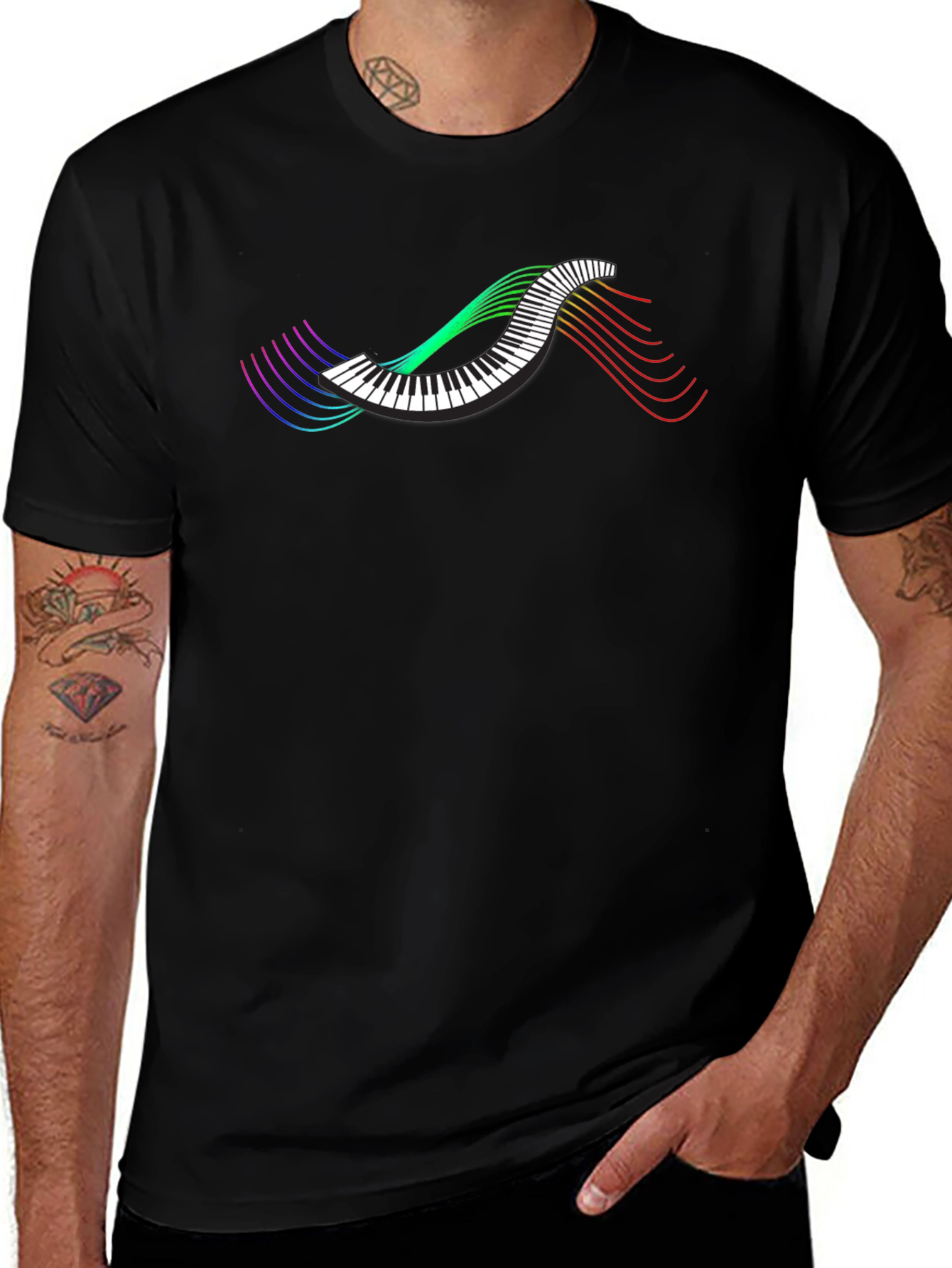 Musical Wave Graphic T-Shirt - Black