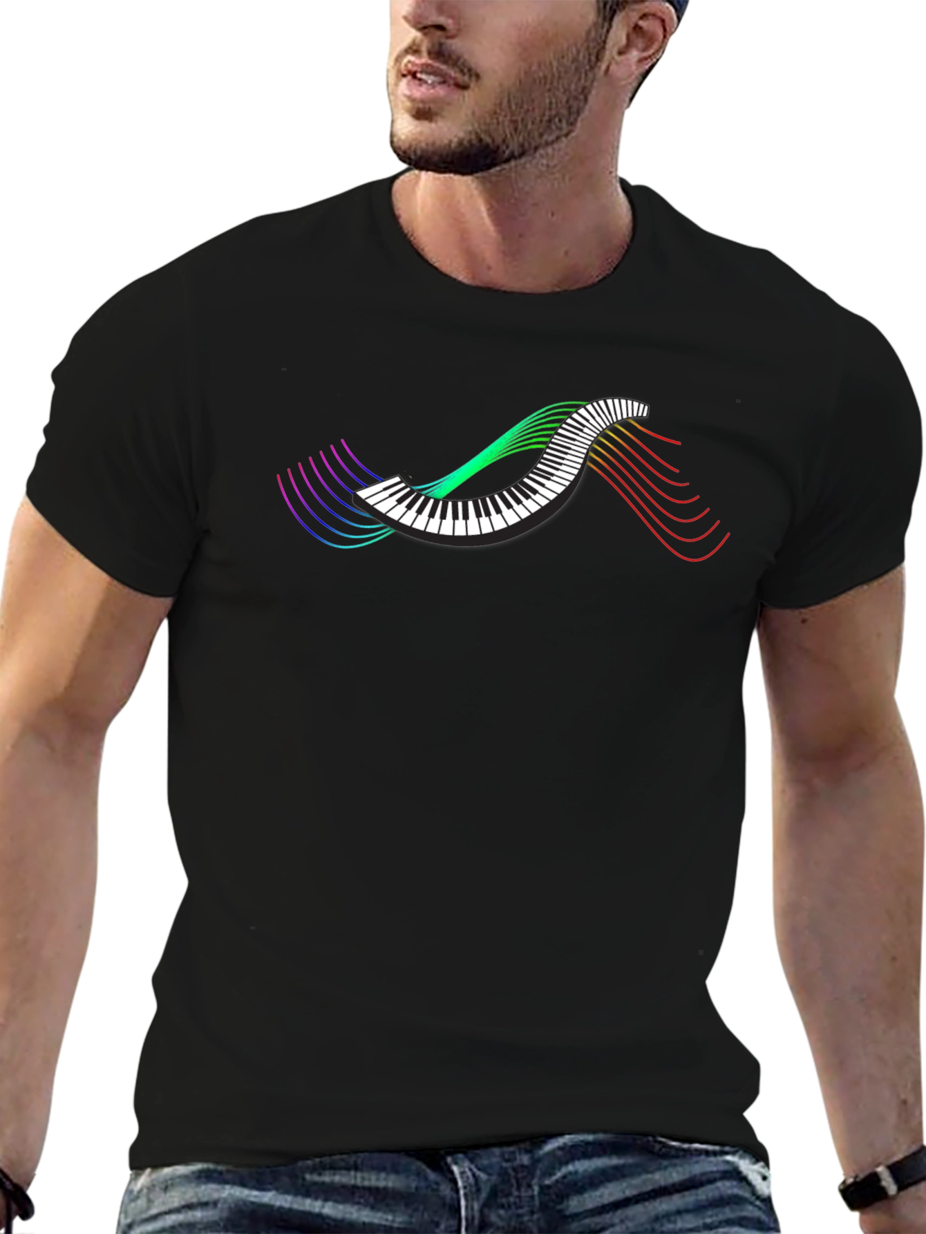 Musical Wave Graphic T-Shirt - Black