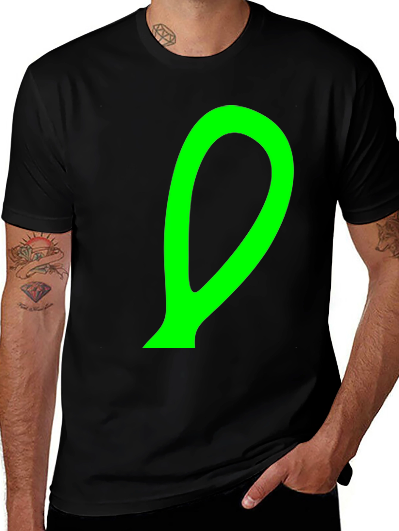 Abstract Green Shape Black T-Shirt