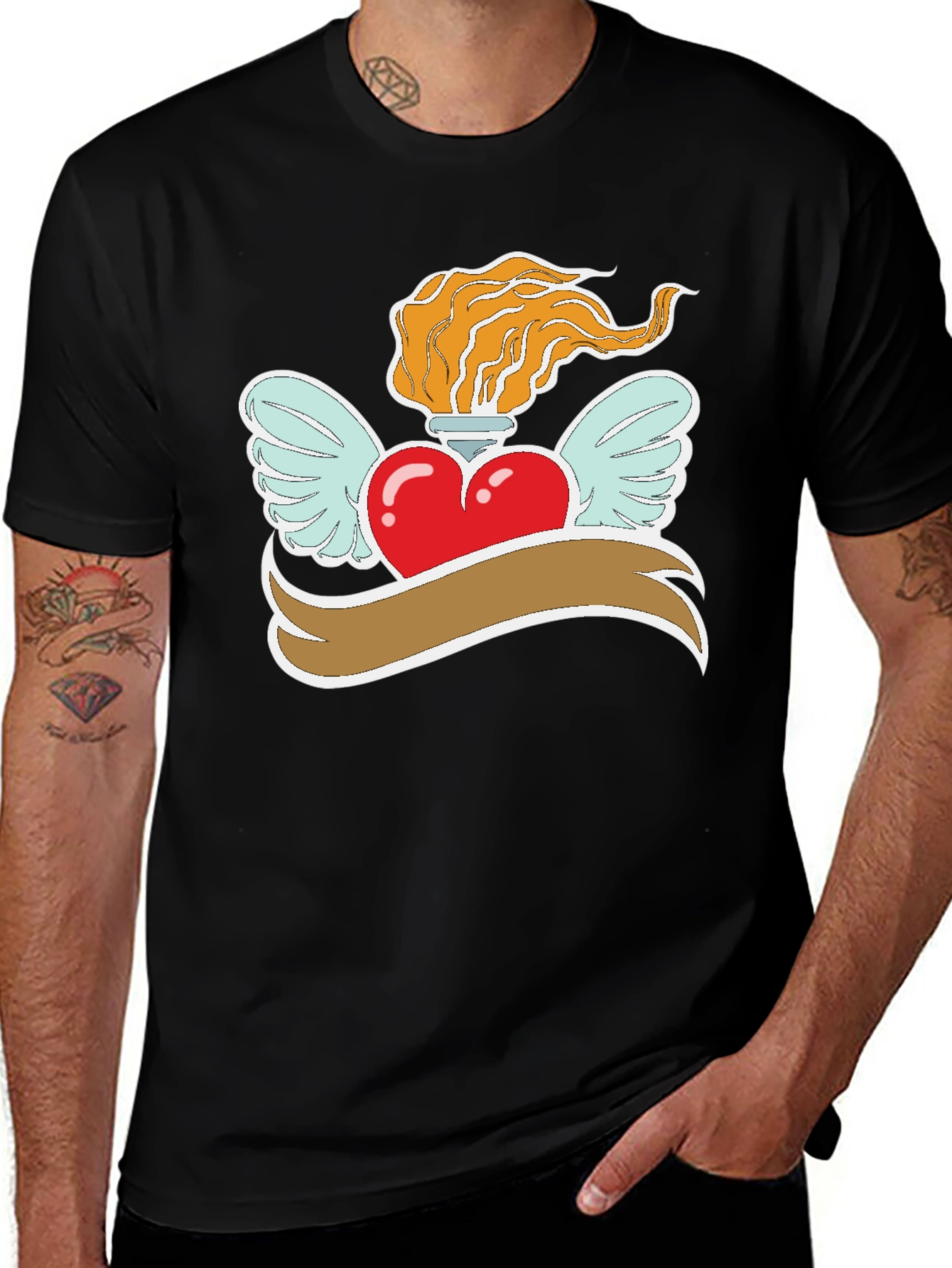 Winged Heart Flame Graphic T-Shirt