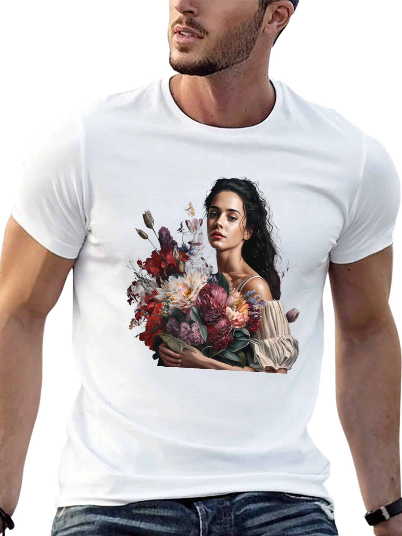 Floral Portrait Black T-Shirt
