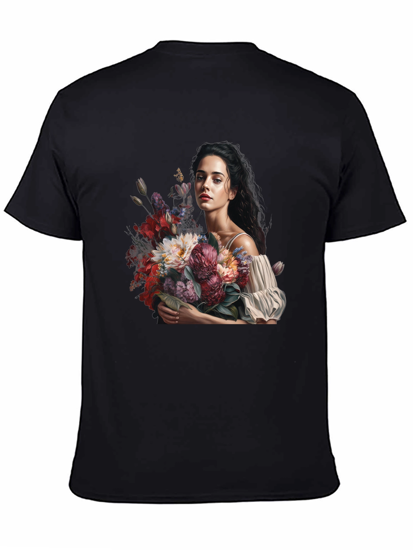 Floral Portrait Black T-Shirt