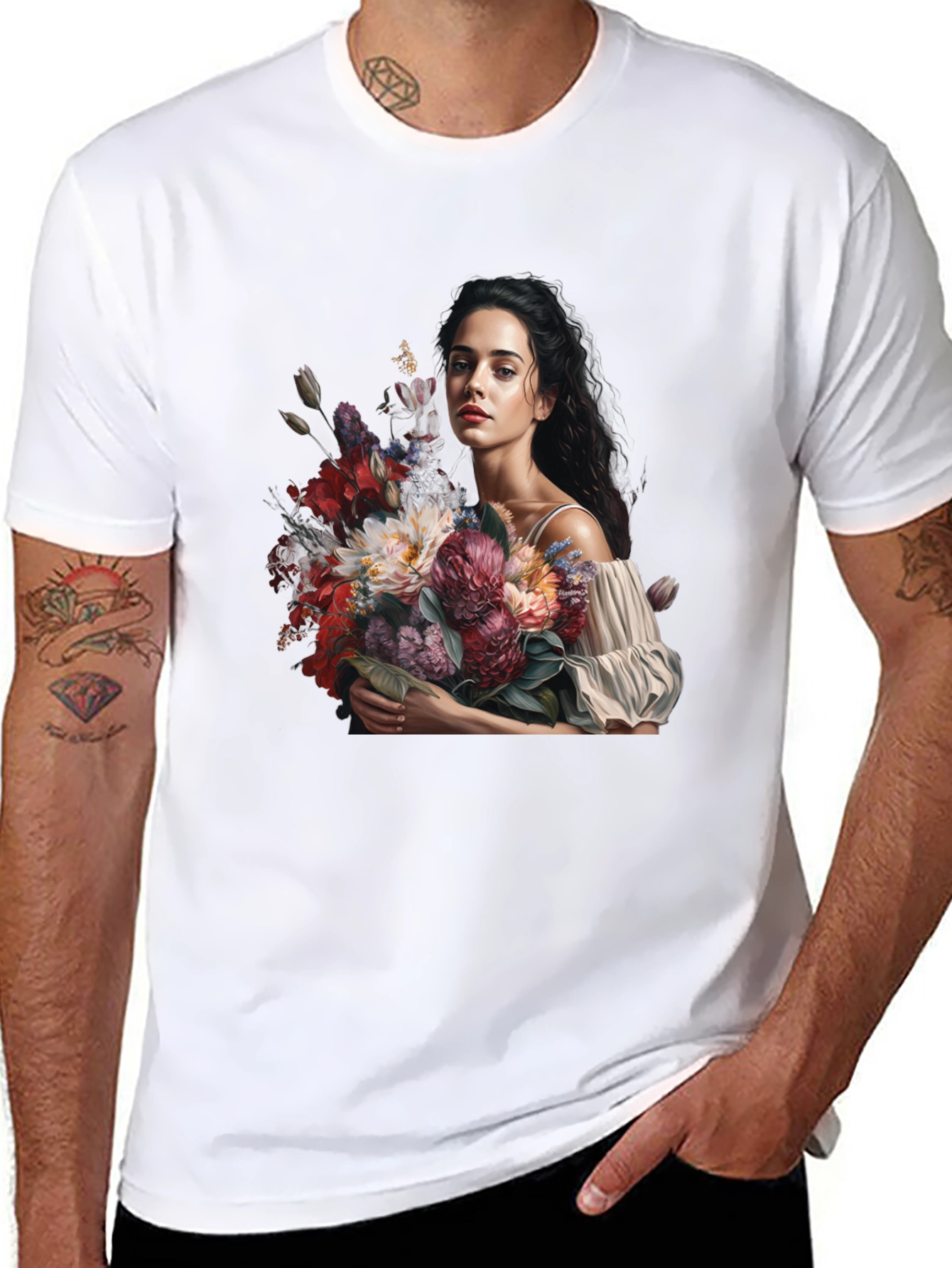 Floral Portrait Black T-Shirt
