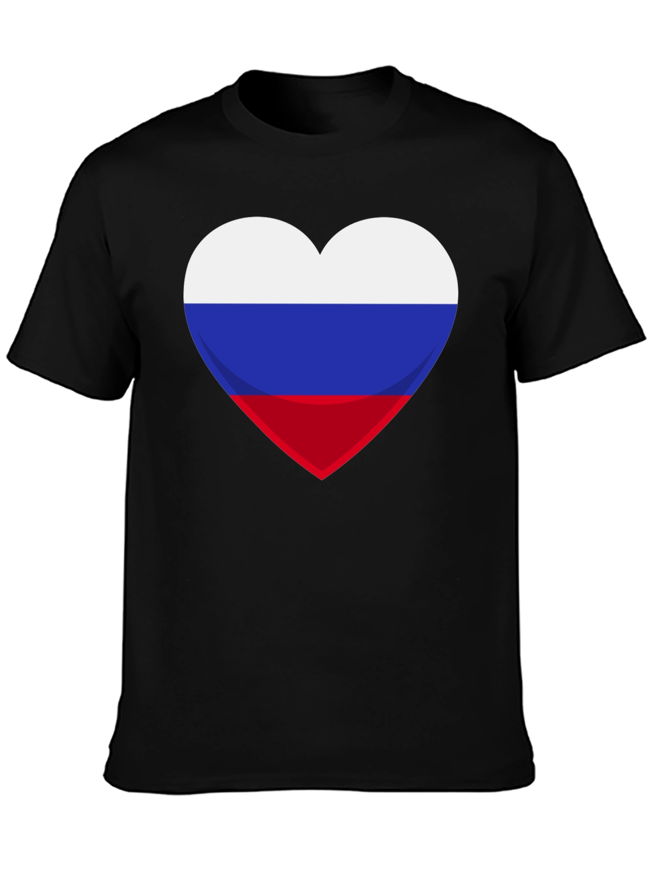 Russian Flag Heart Graphic Tee - Black Cotton T-Shirt