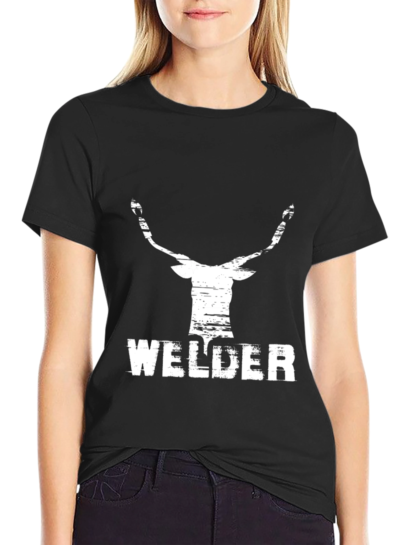 Welder Deer Graphic Black T-Shirt