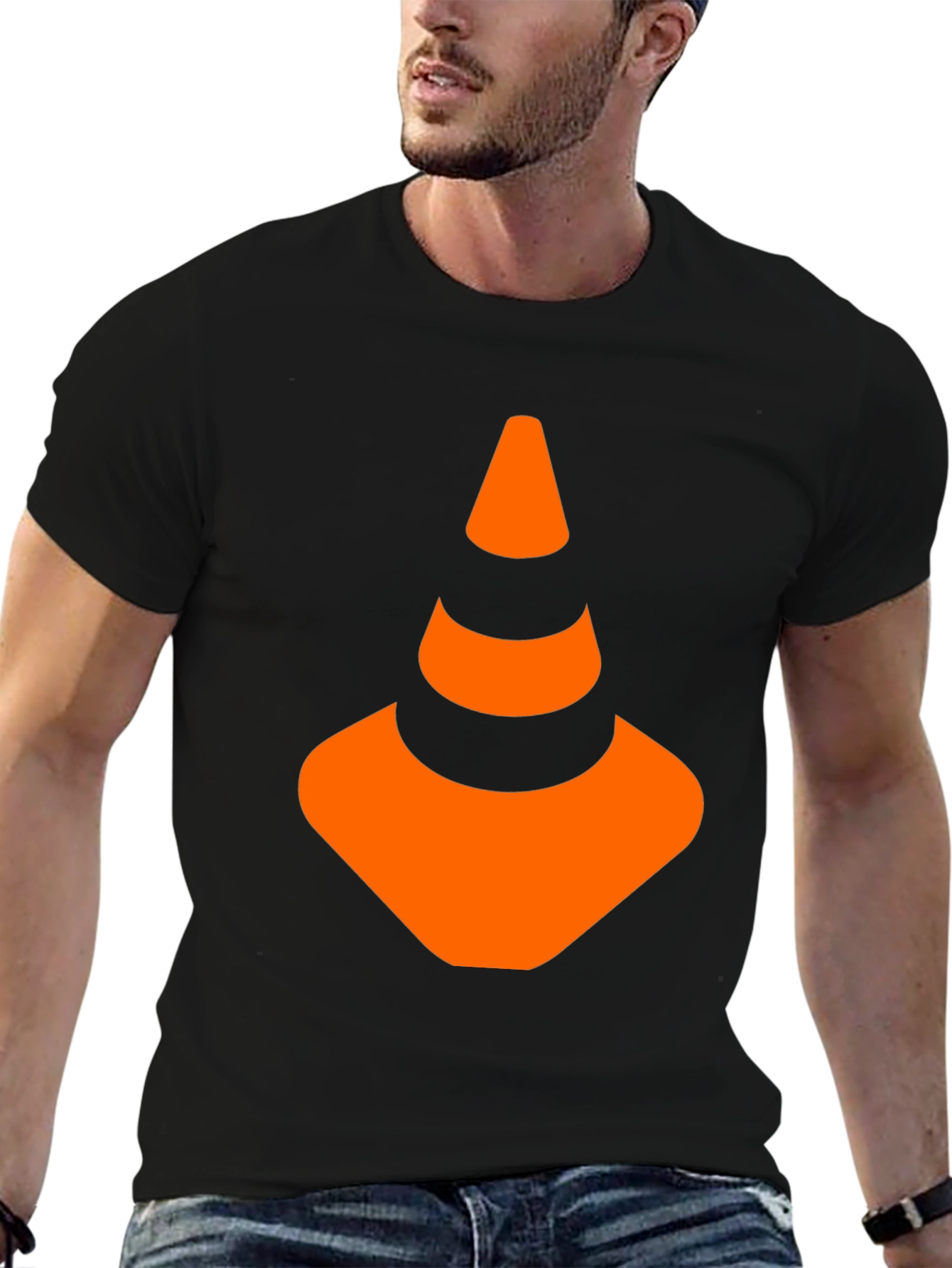 Traffic Cone Graphic Tee - Black Cotton Shirt