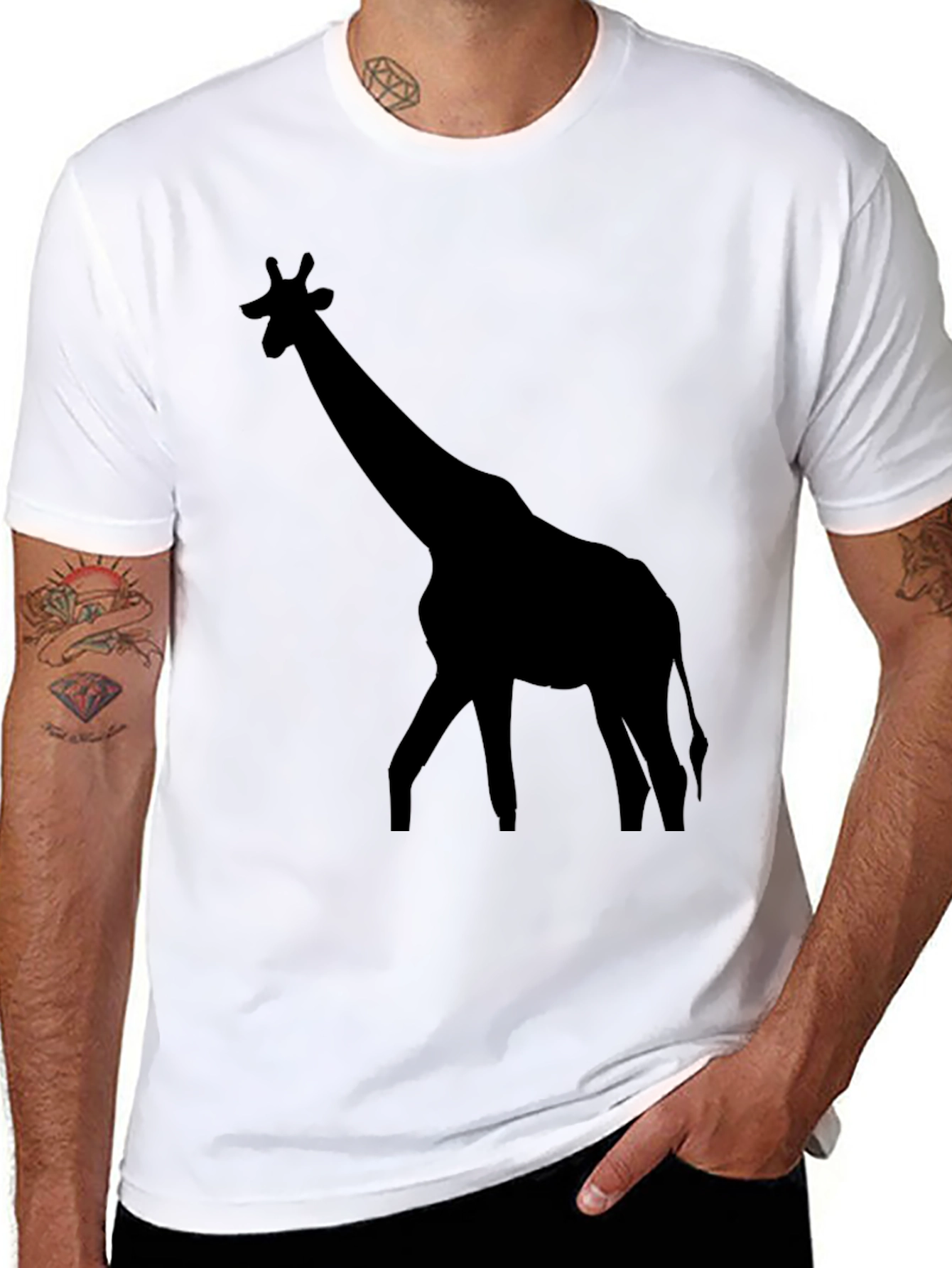 Giraffe Graphic Tee - Black Cotton Casual T-Shirt