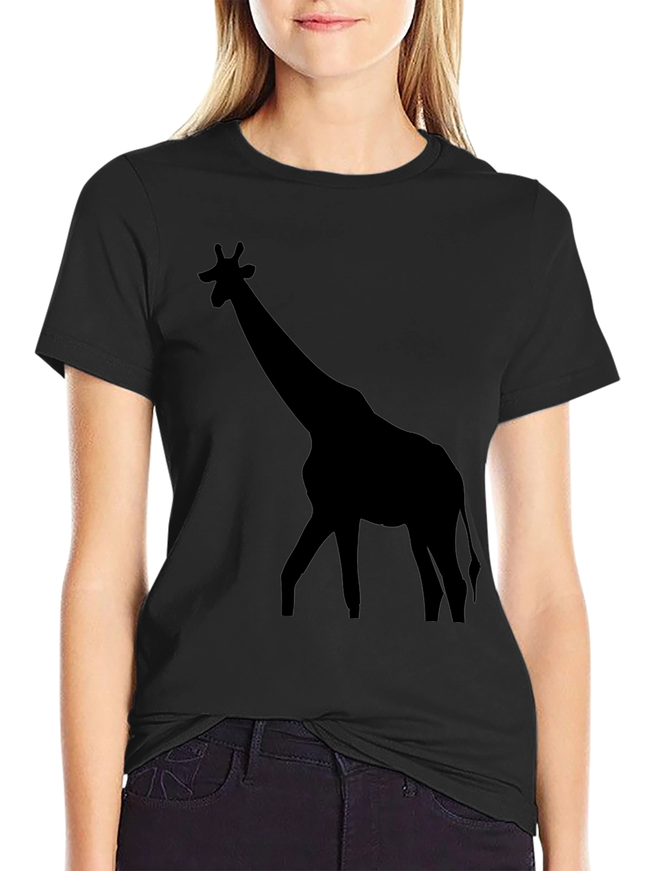 Giraffe Graphic Tee - Black Cotton Casual T-Shirt
