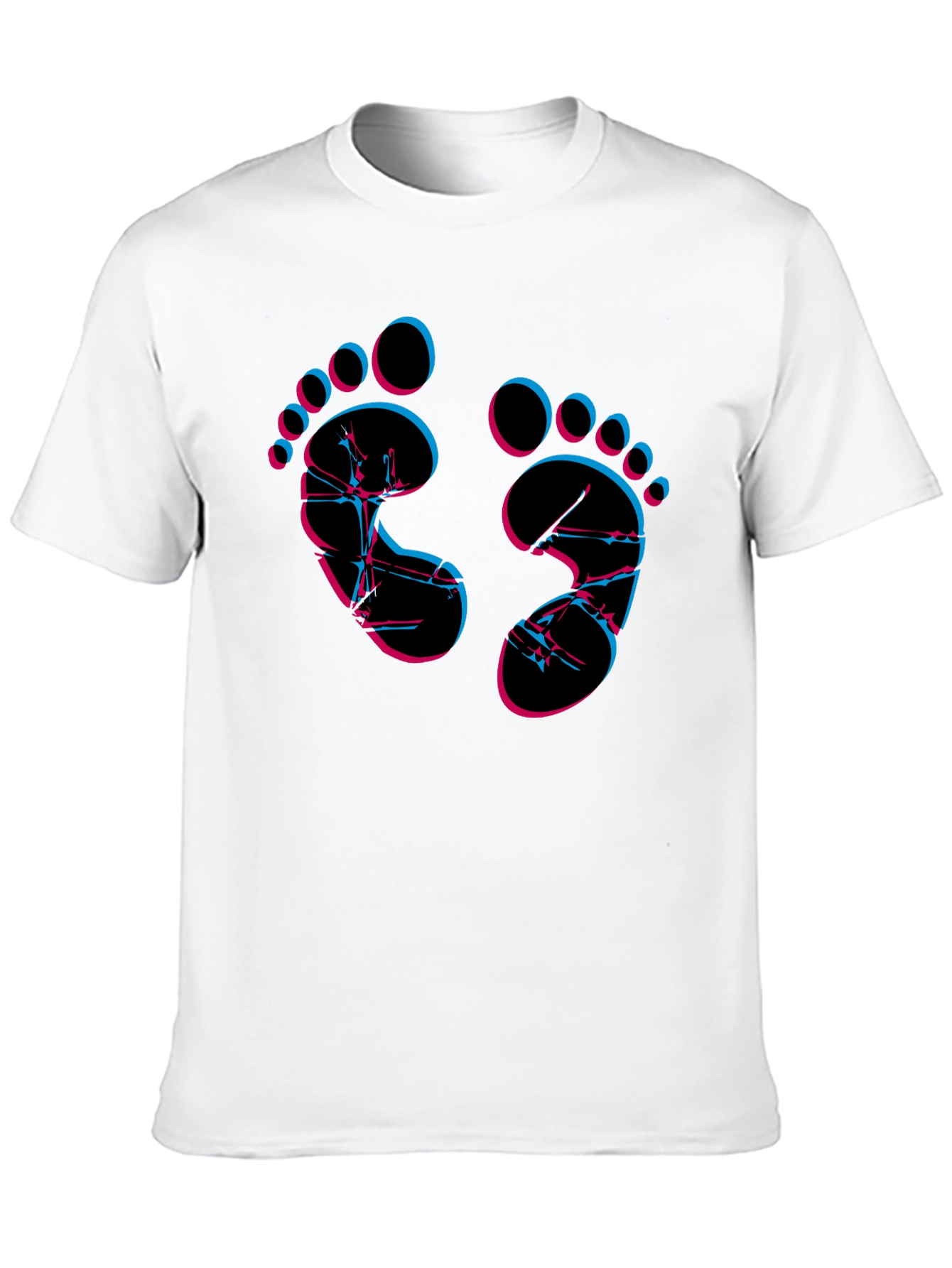 Trendy Footprint Graphic Tee - Black Crew Neck