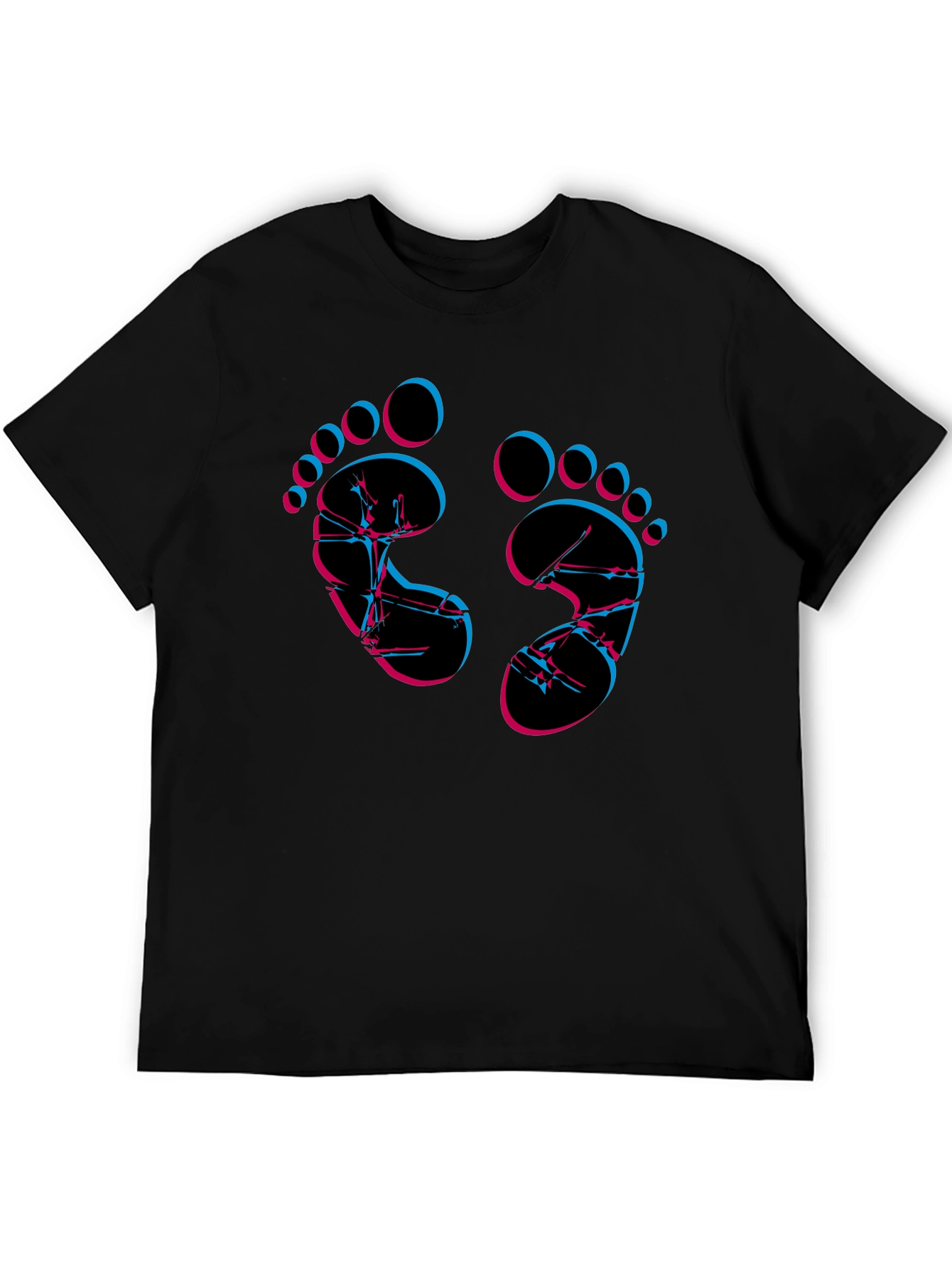 Trendy Footprint Graphic Tee - Black Crew Neck