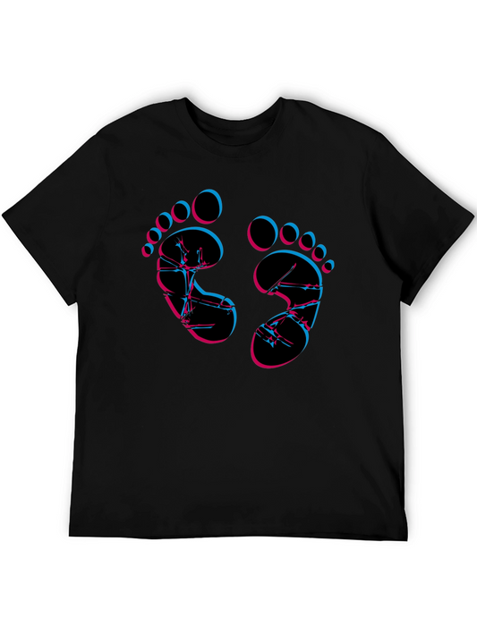 Trendy Footprint Graphic Tee - Black Crew Neck