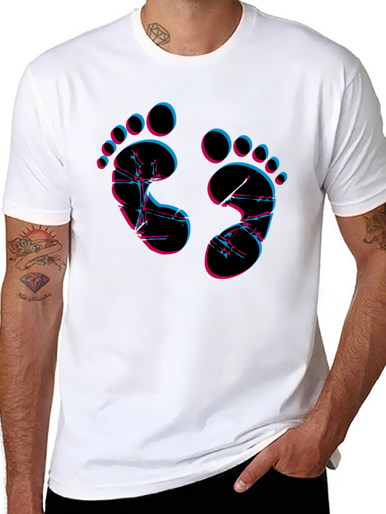 Trendy Footprint Graphic Tee - Black Crew Neck