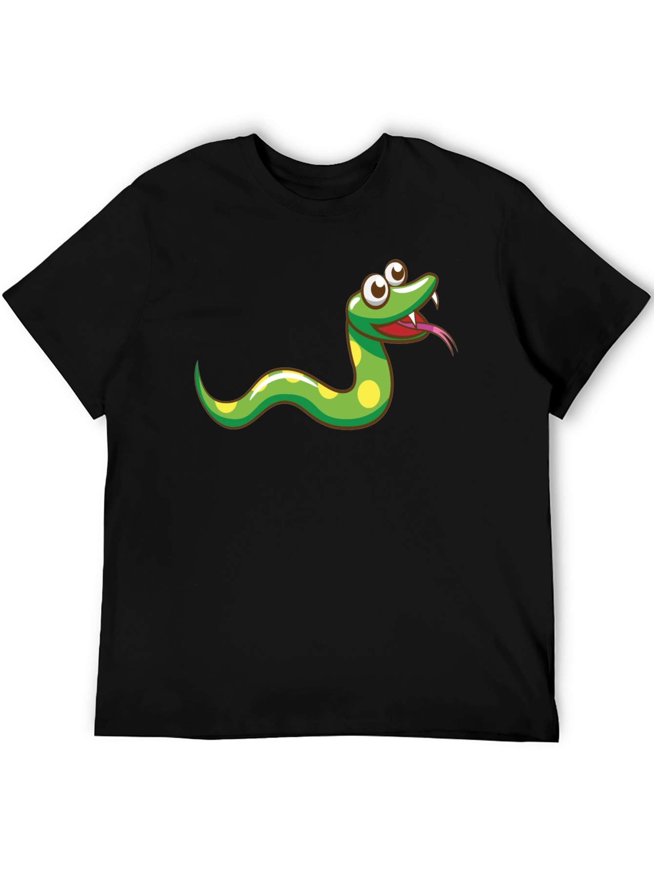 Cartoon Snake Graphic Tee - Black Cotton T-Shirt