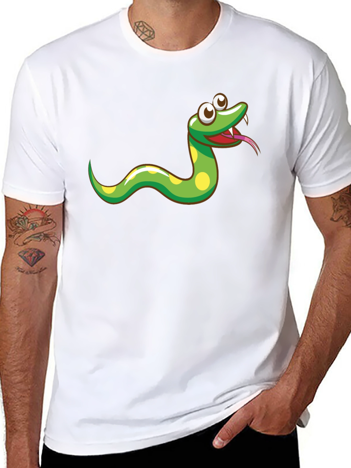 Cartoon Snake Graphic Tee - Black Cotton T-Shirt