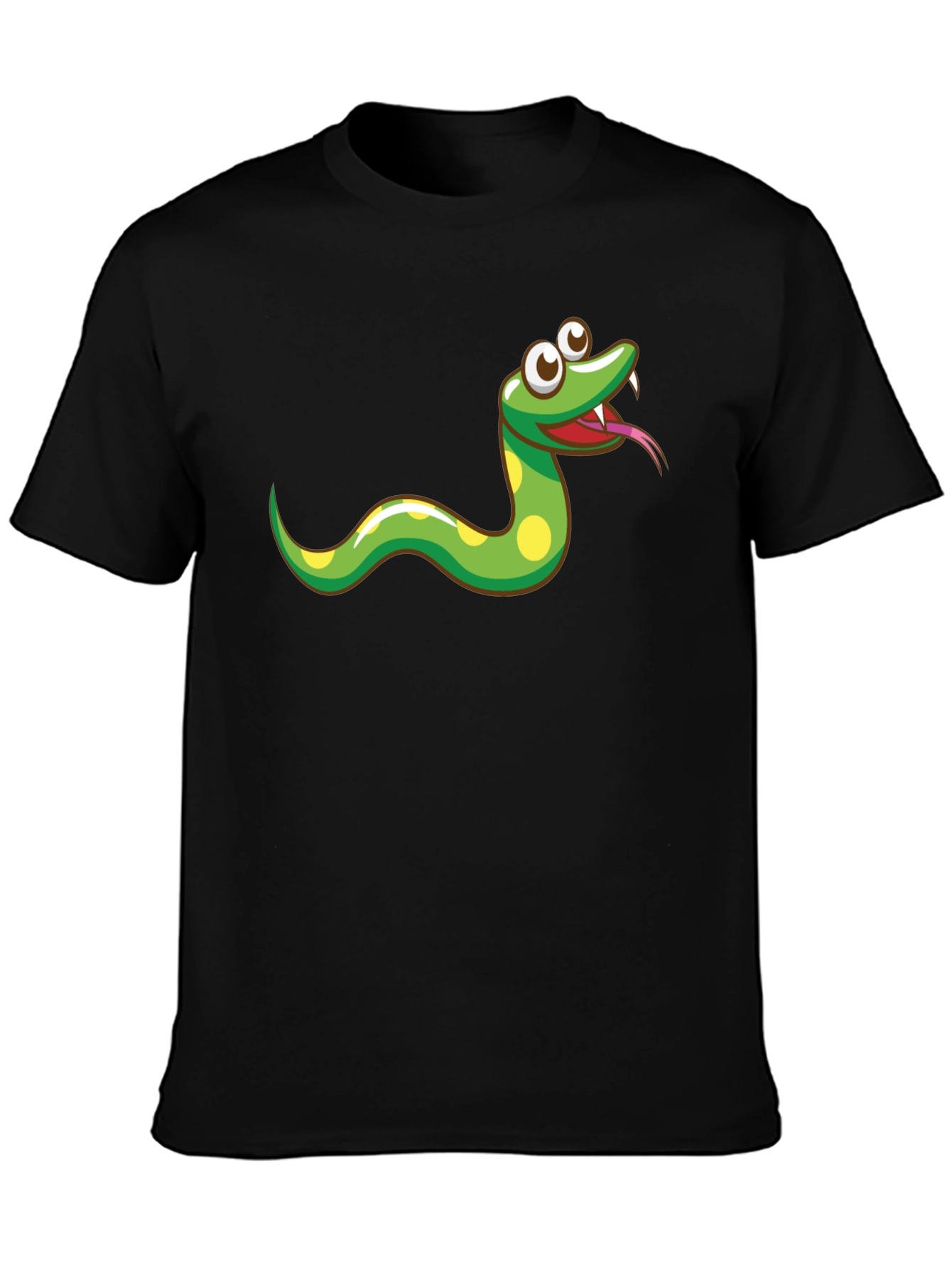Cartoon Snake Graphic Tee - Black Cotton T-Shirt