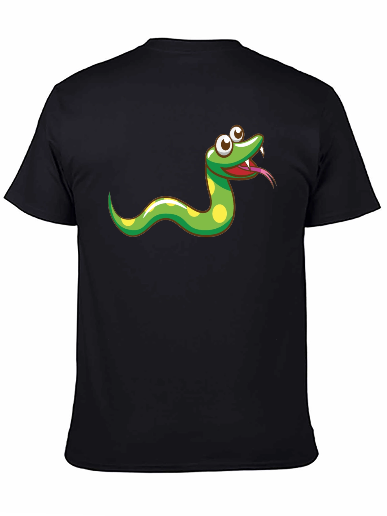 Cartoon Snake Graphic Tee - Black Cotton T-Shirt