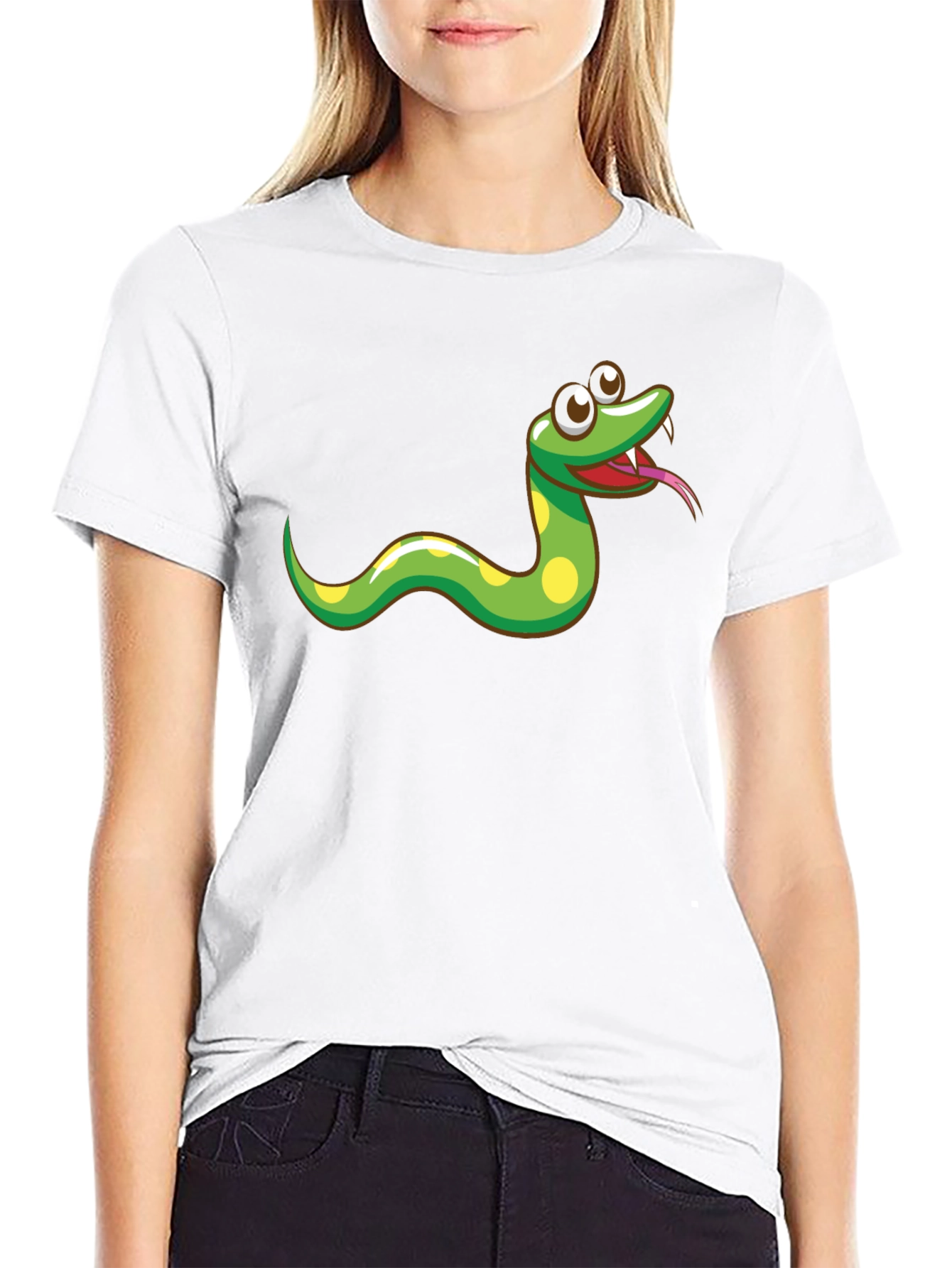 Cartoon Snake Graphic Tee - Black Cotton T-Shirt