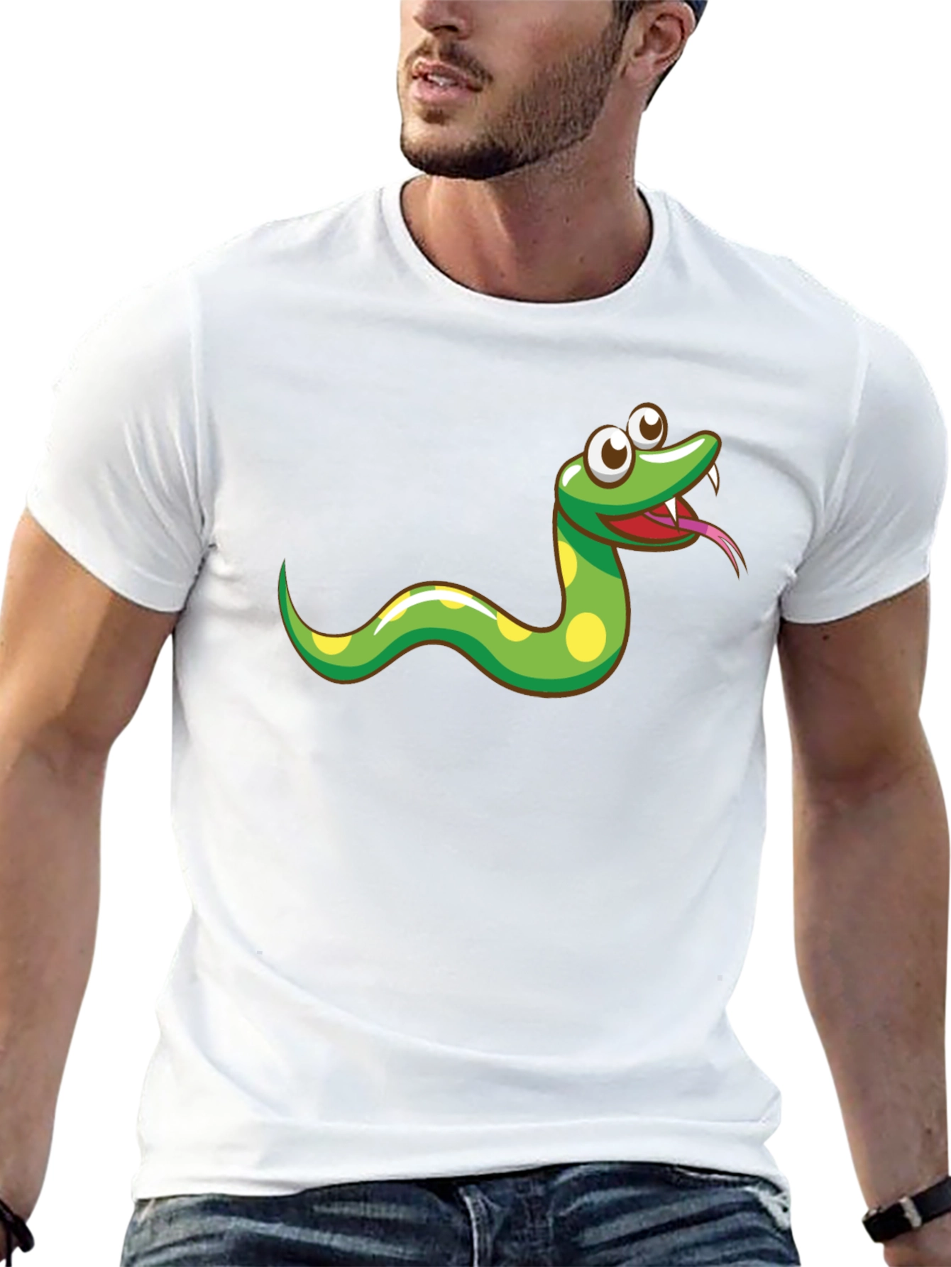 Cartoon Snake Graphic Tee - Black Cotton T-Shirt