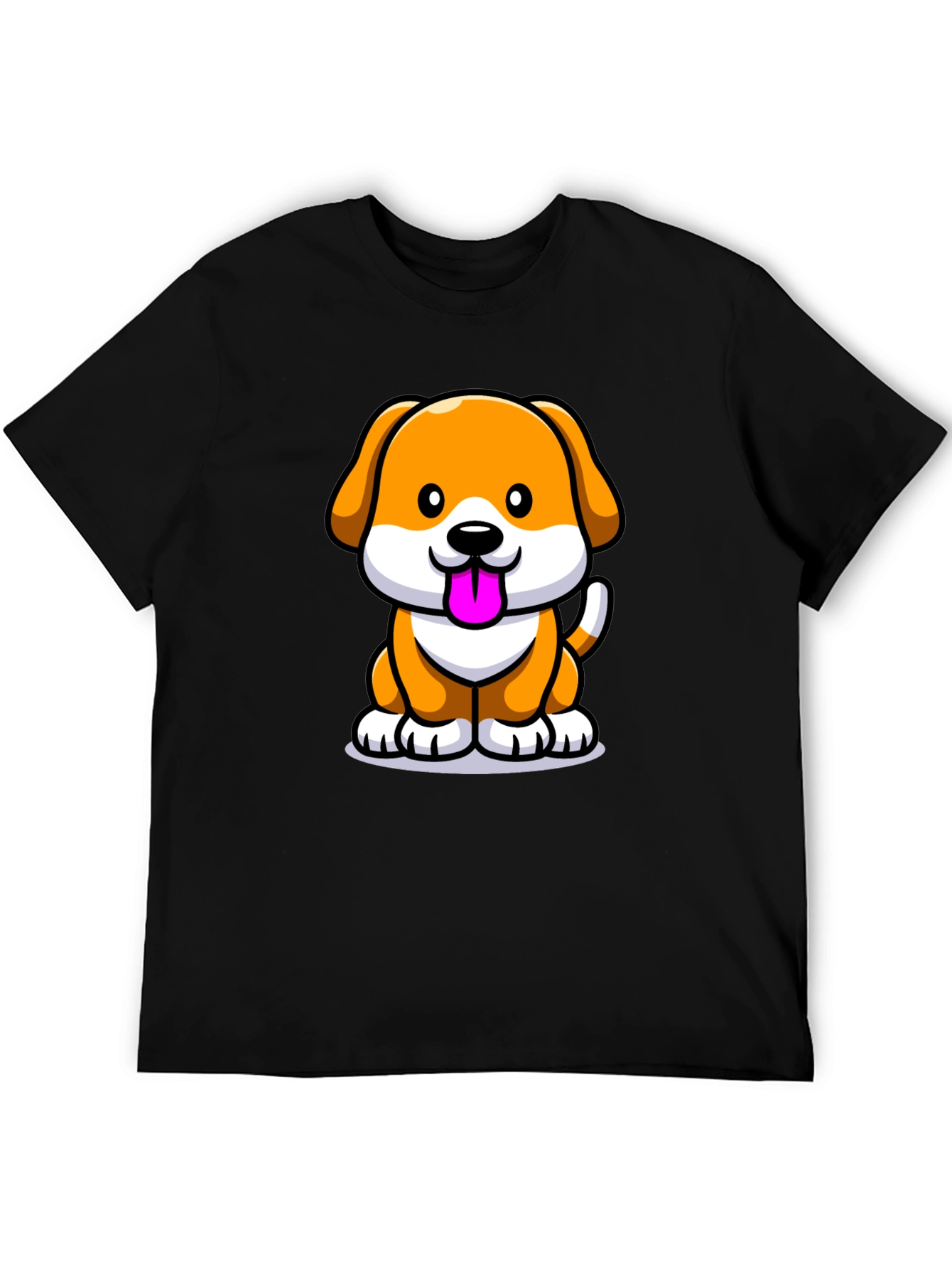 Cartoon Dog Graphic Tee - Black Cotton Blend