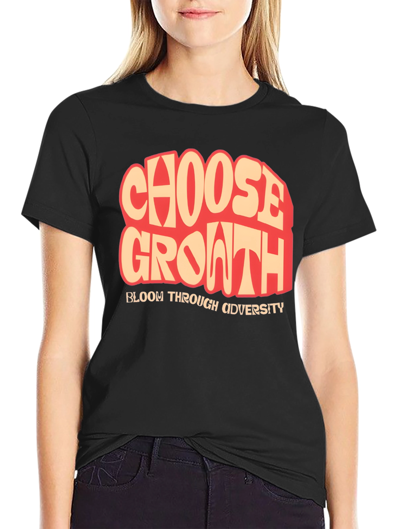 Choose Growth T-Shirt: Bloom Through Adversity Black