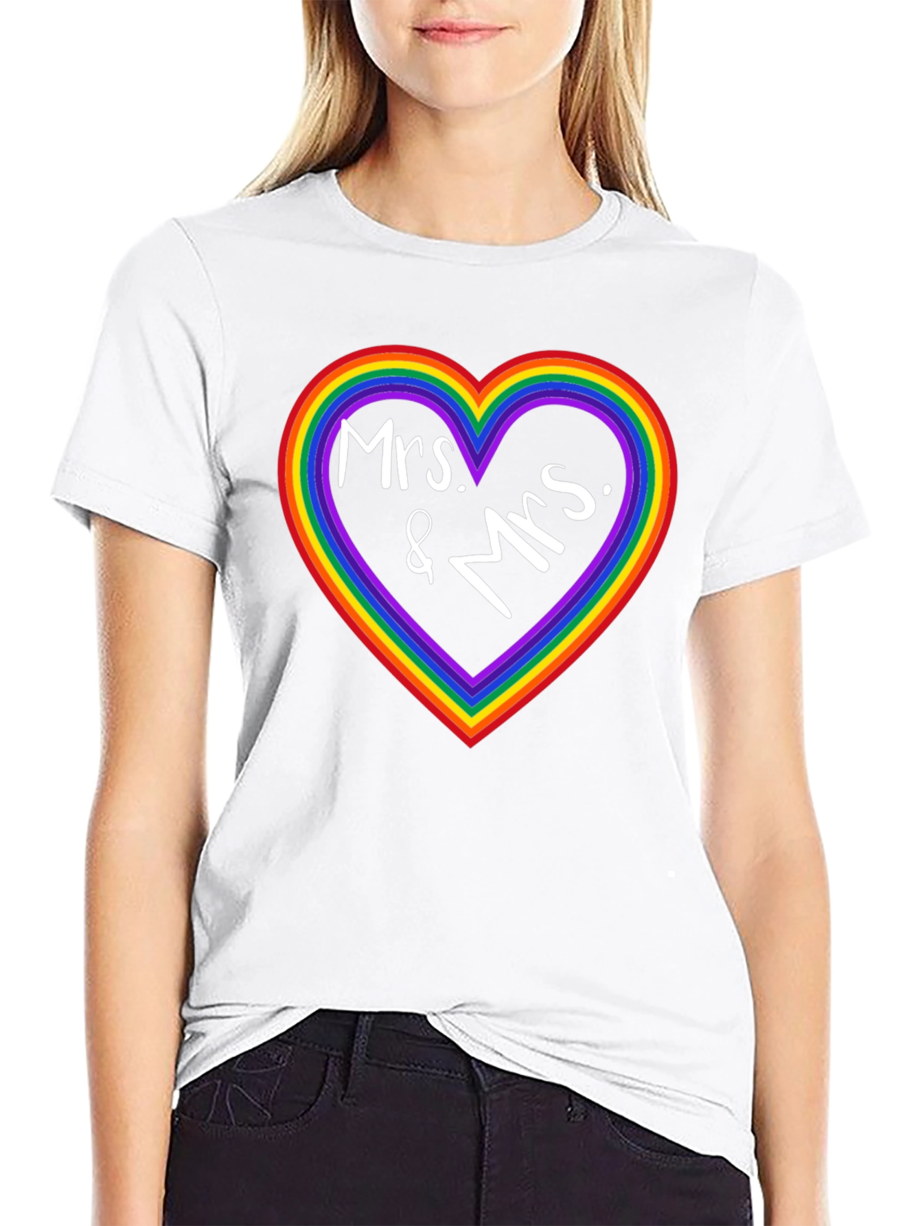 Mrs. & Mrs. Rainbow Heart Pride T-Shirt
