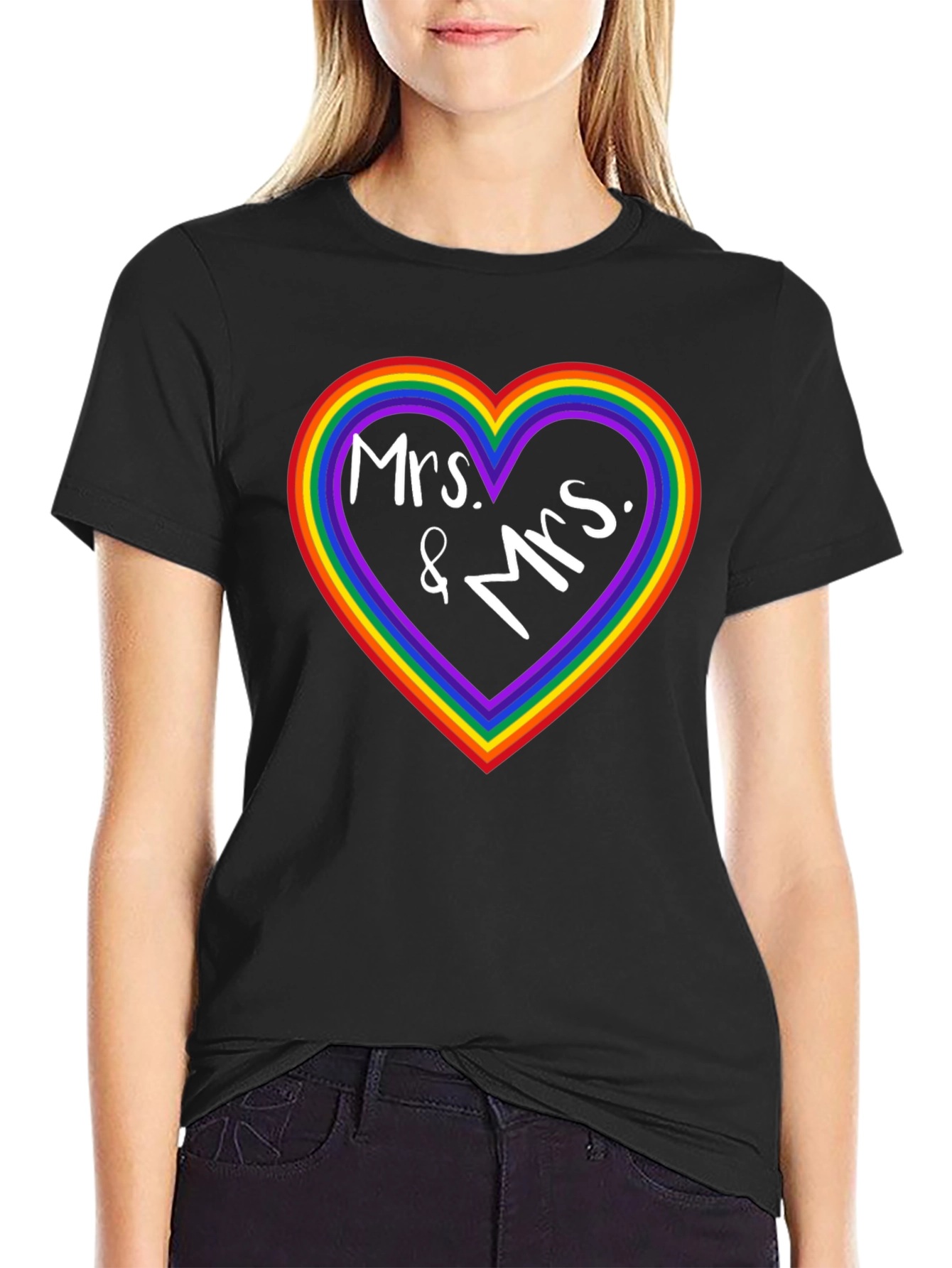 Mrs. & Mrs. Rainbow Heart Pride T-Shirt