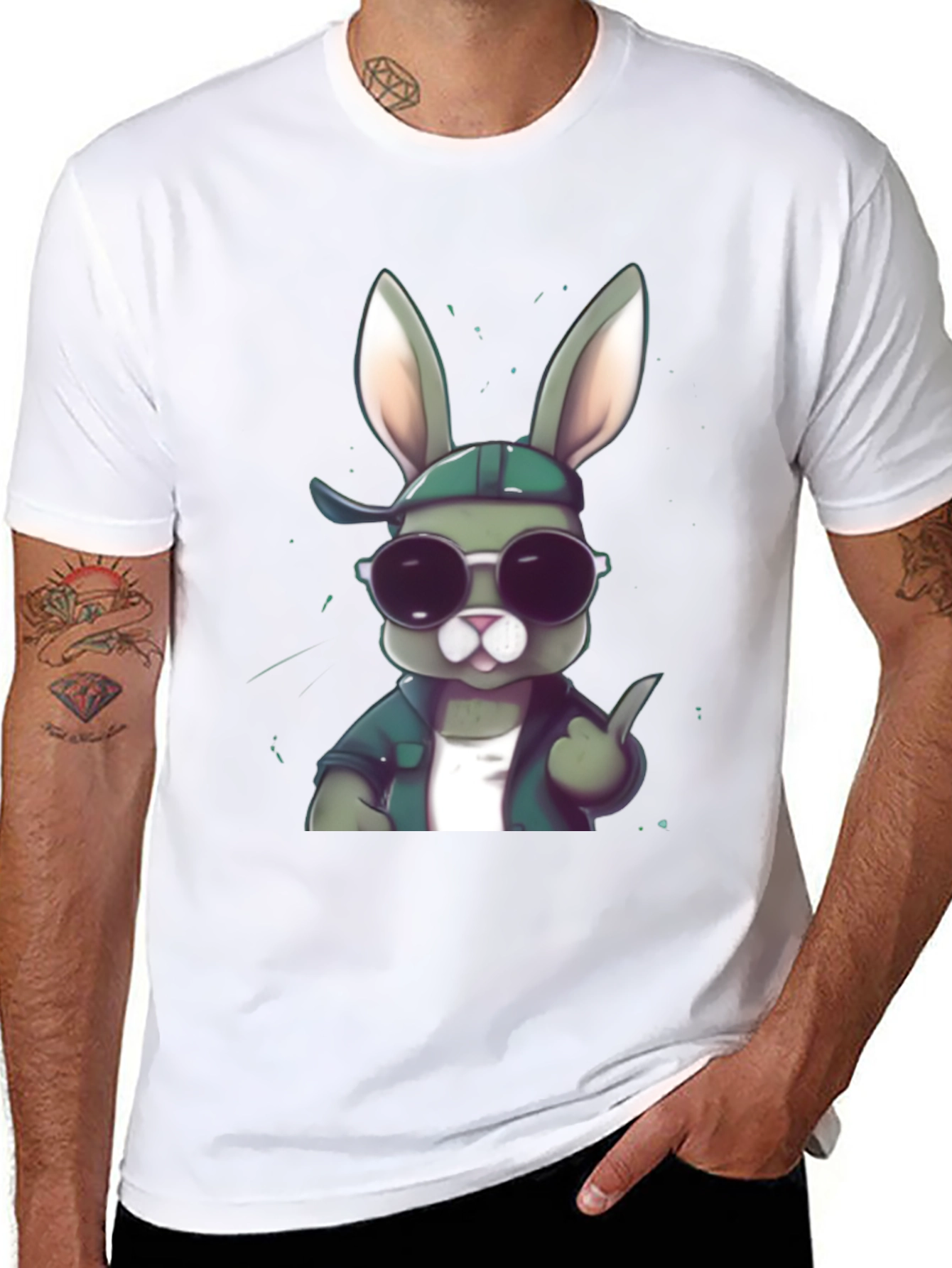 Cool Rabbit Graphic Tee - Black Cotton Blend