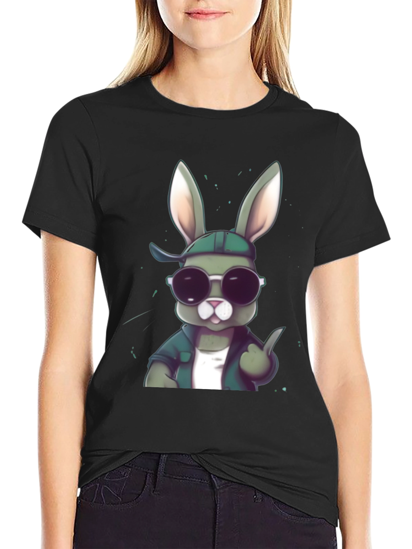 Cool Rabbit Graphic Tee - Black Cotton Blend