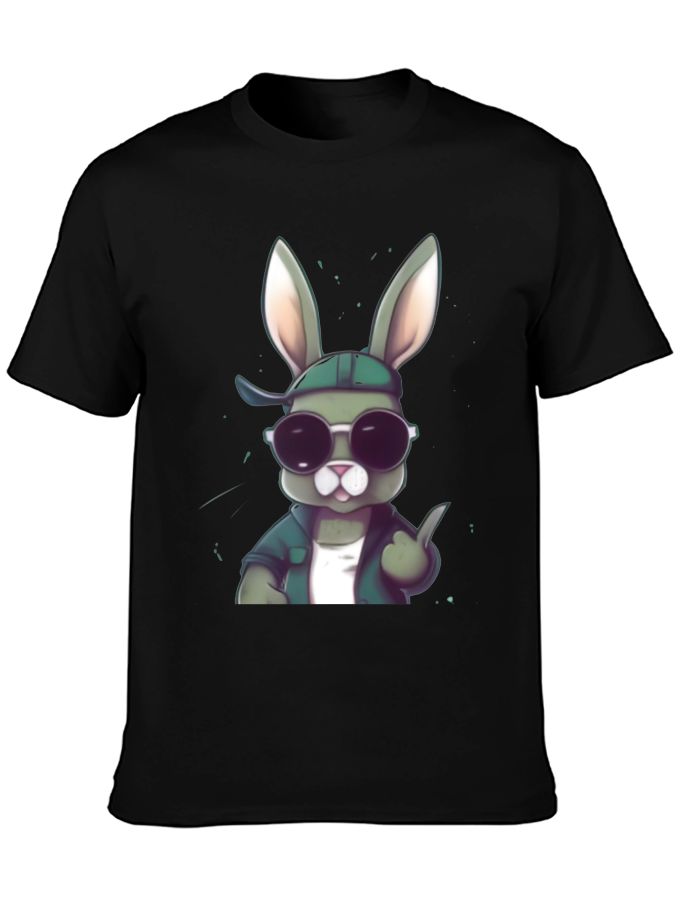 Cool Rabbit Graphic Tee - Black Cotton Blend