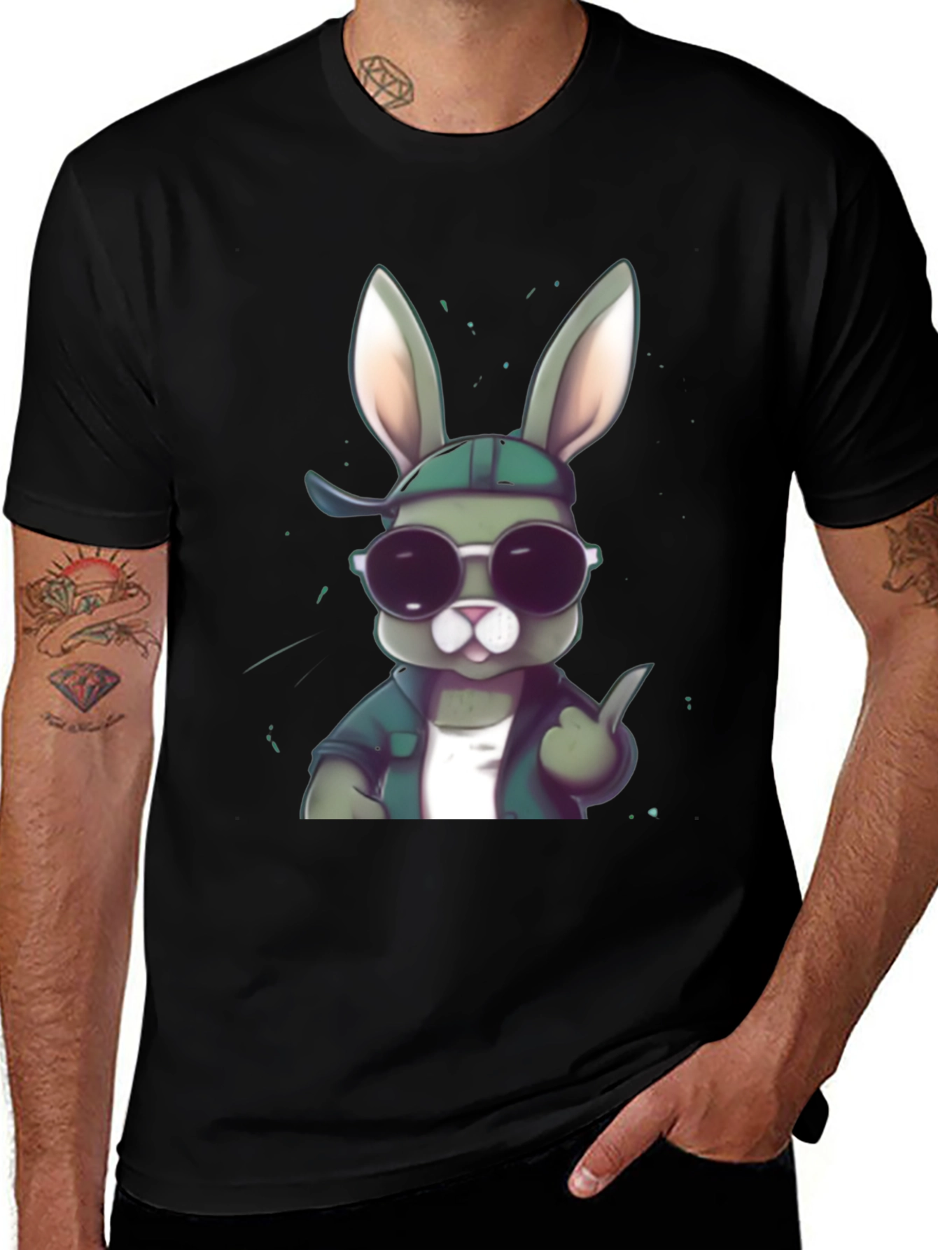 Cool Rabbit Graphic Tee - Black Cotton Blend