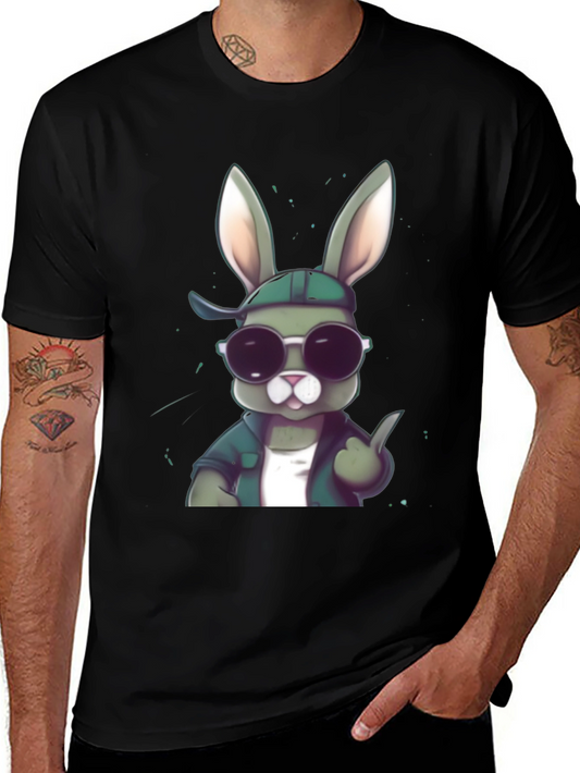 Cool Rabbit Graphic Tee - Black Cotton Blend