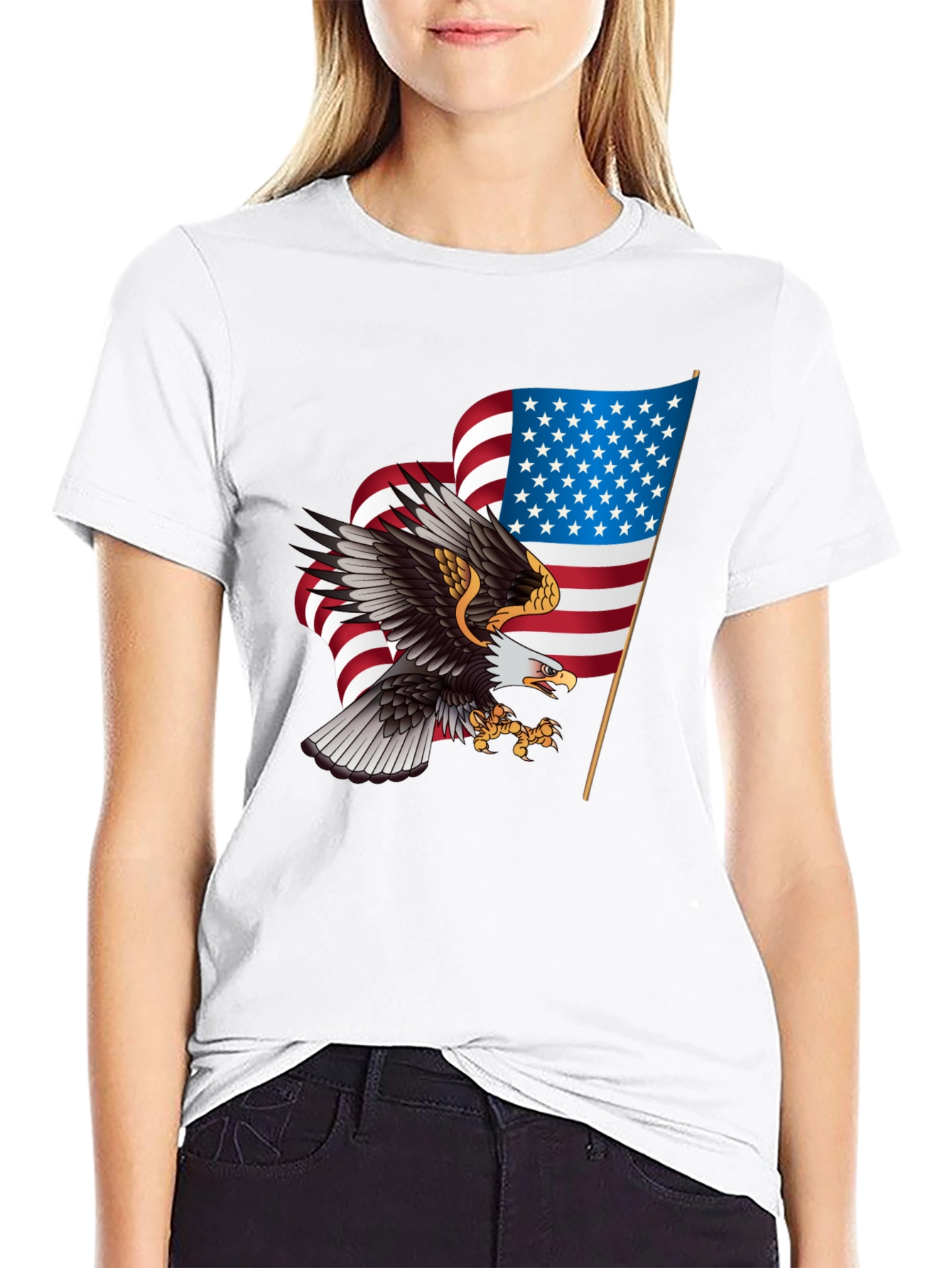 Patriotic Eagle & US Flag Graphic T-Shirt