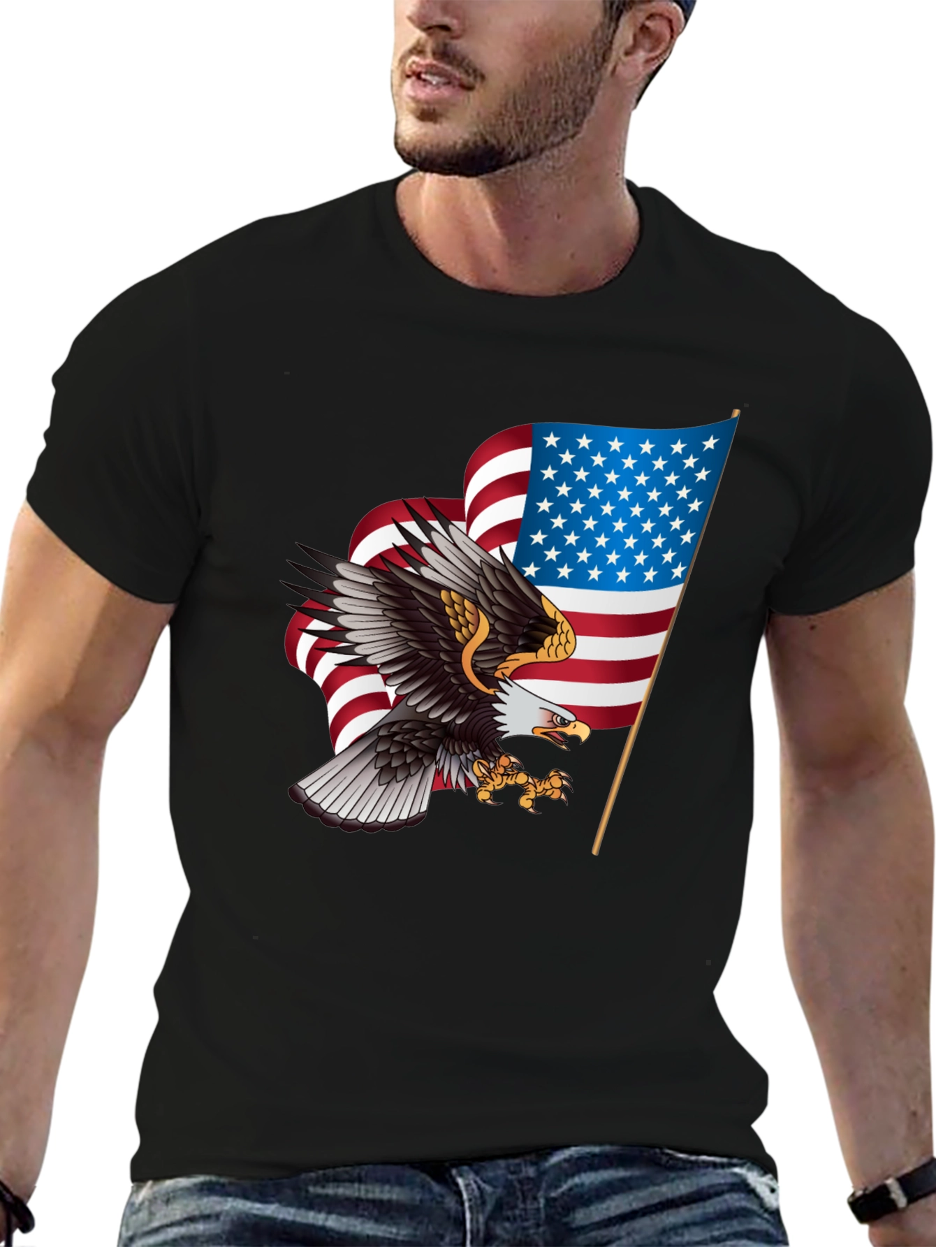 Patriotic Eagle & US Flag Graphic T-Shirt