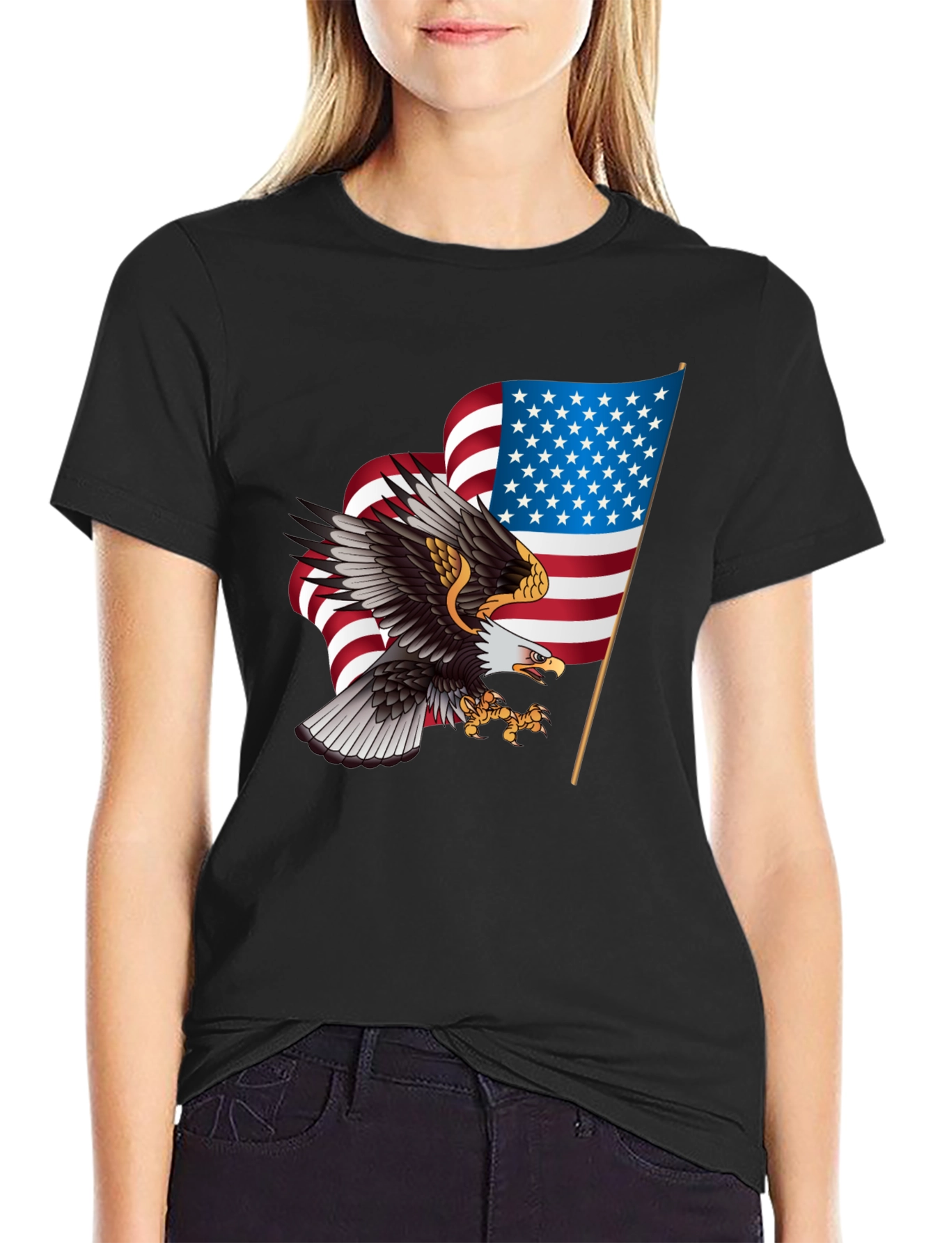 Patriotic Eagle & US Flag Graphic T-Shirt