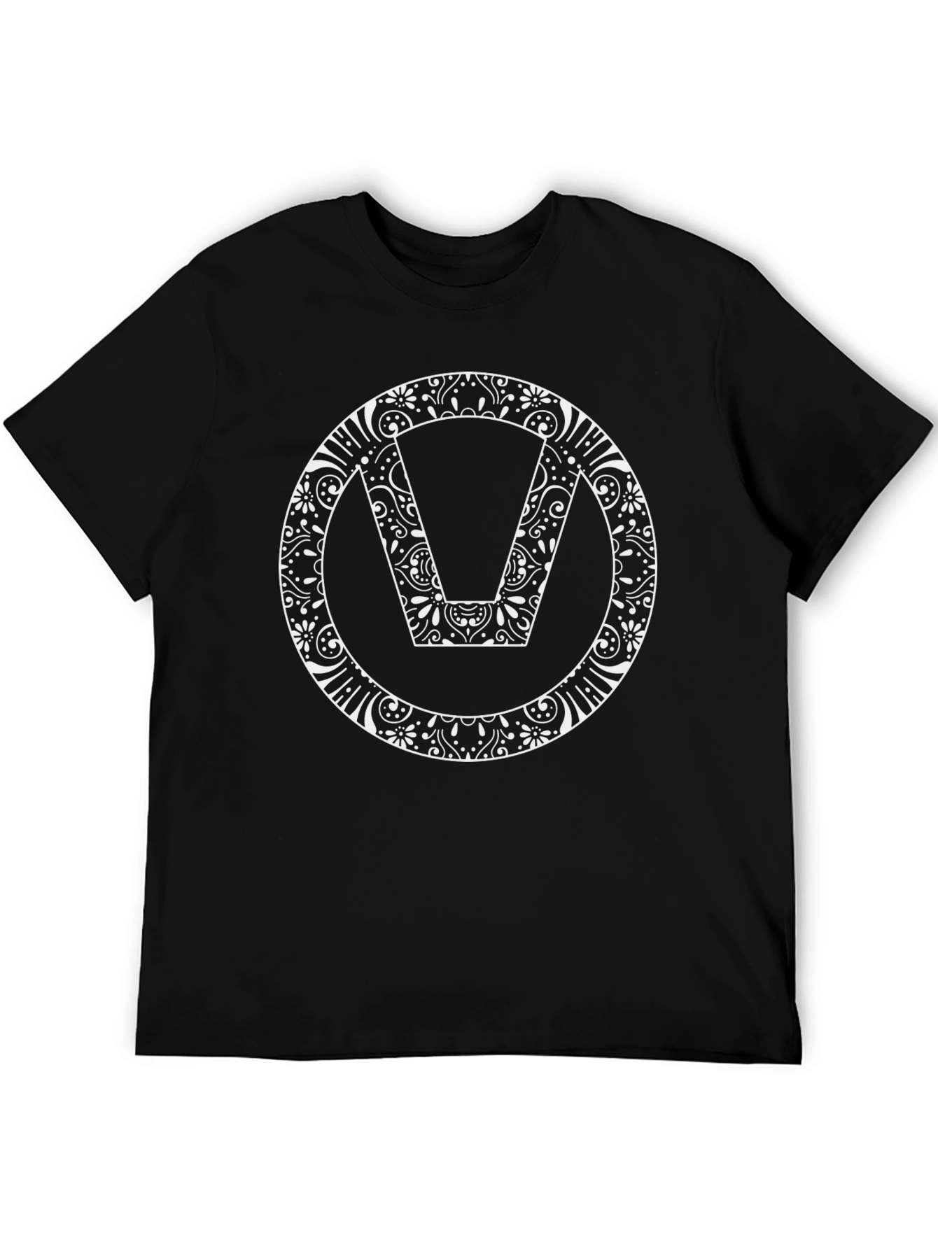 Black T-Shirt with Floral V Design