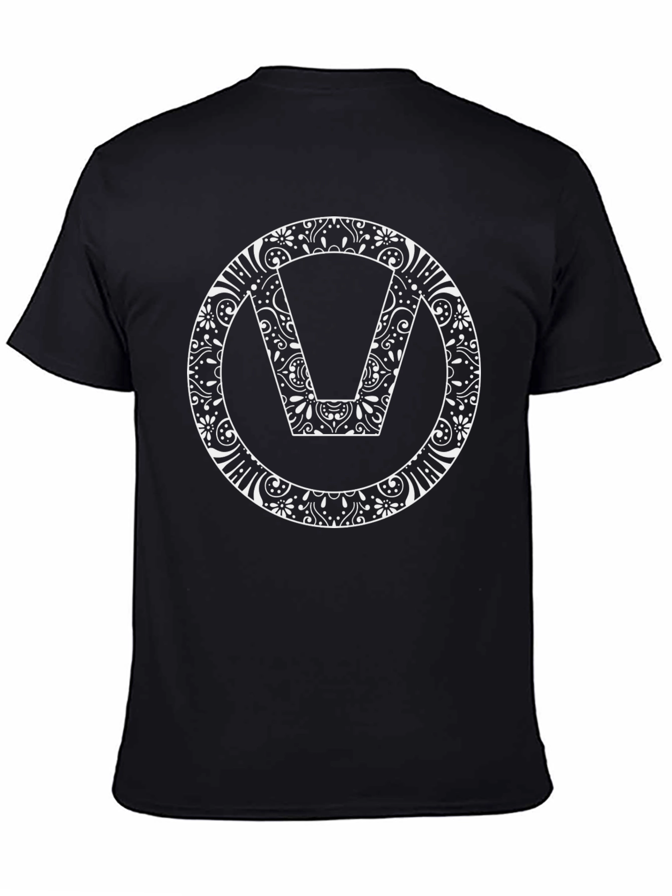 Black T-Shirt with Floral V Design
