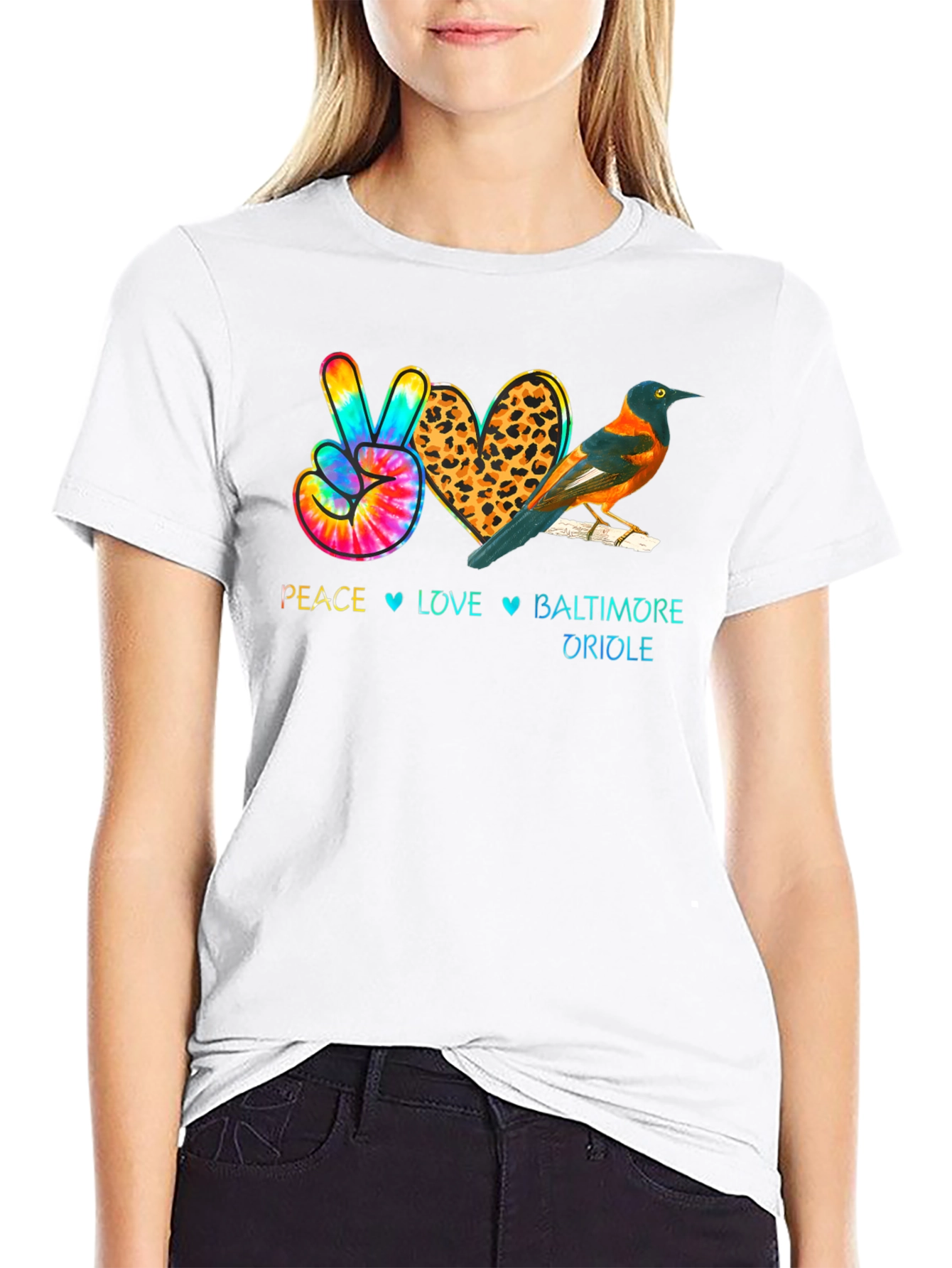 Peace Love Baltimore Oriole Graphic Tee