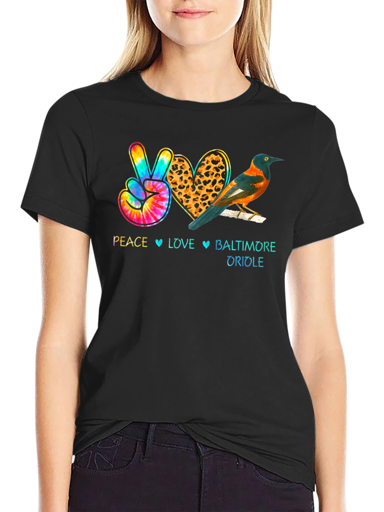Peace Love Baltimore Oriole Graphic Tee