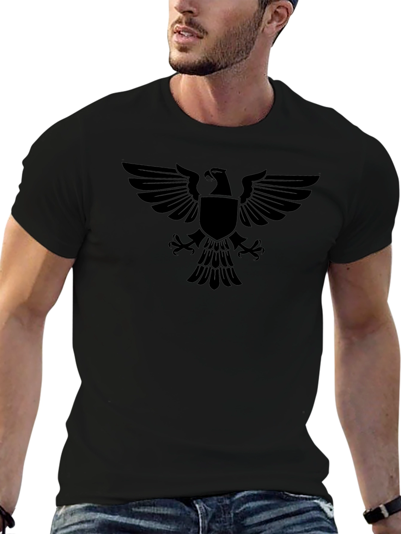 Emblem Tee: Black Eagle Crest Graphic T-Shirt