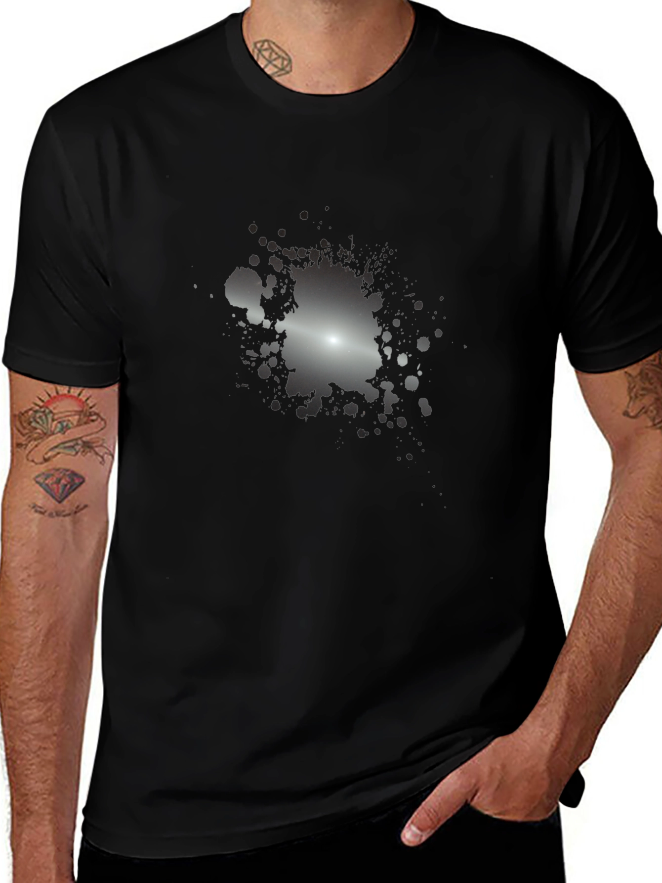 Mens Black T-Shirt with Abstract Splatter Design