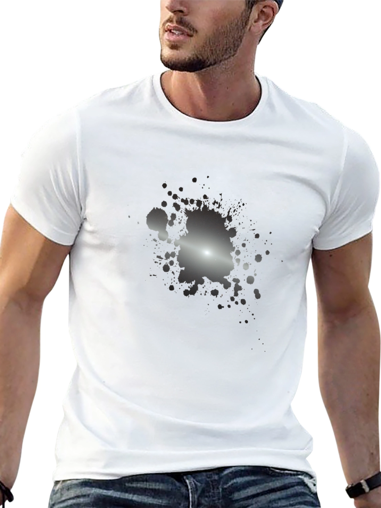 Mens Black T-Shirt with Abstract Splatter Design