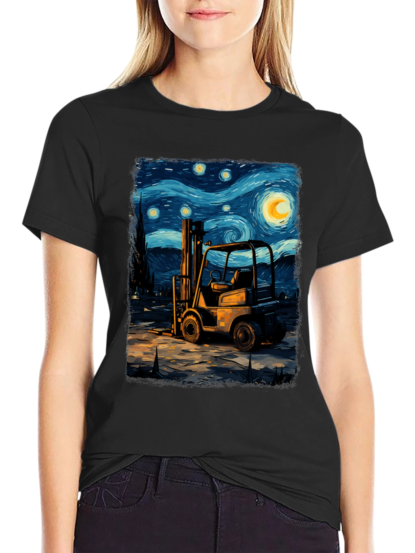 Forklift Starry Night Art Tee